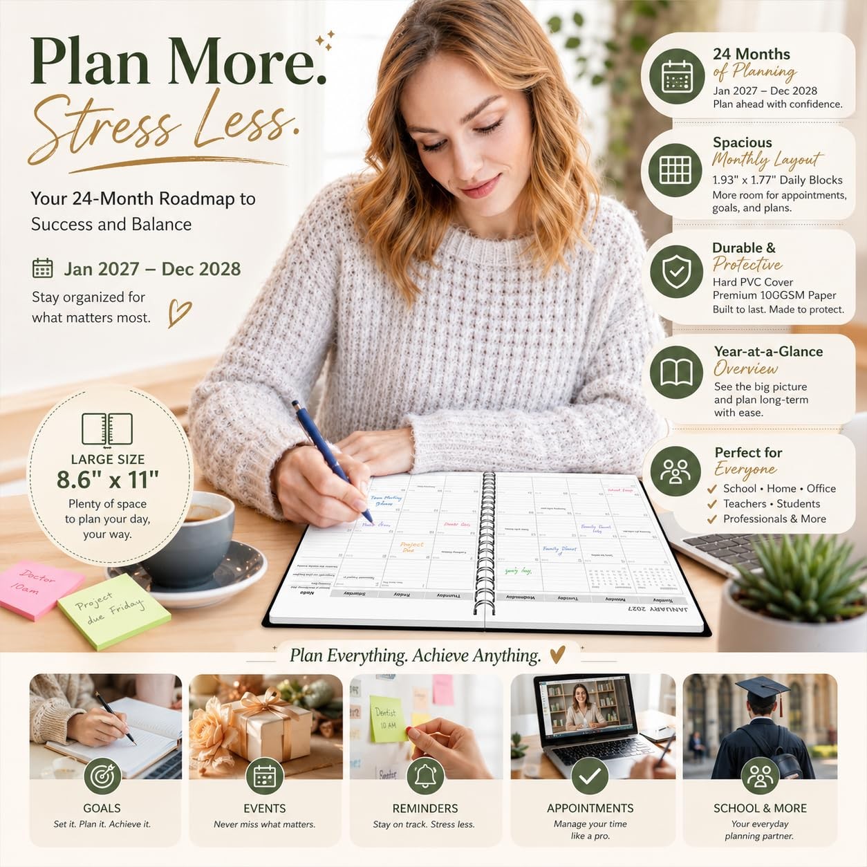 2027-2028 Monthly Planner, Jan 2027-Dec 2028, A4 2027 – Dec Black