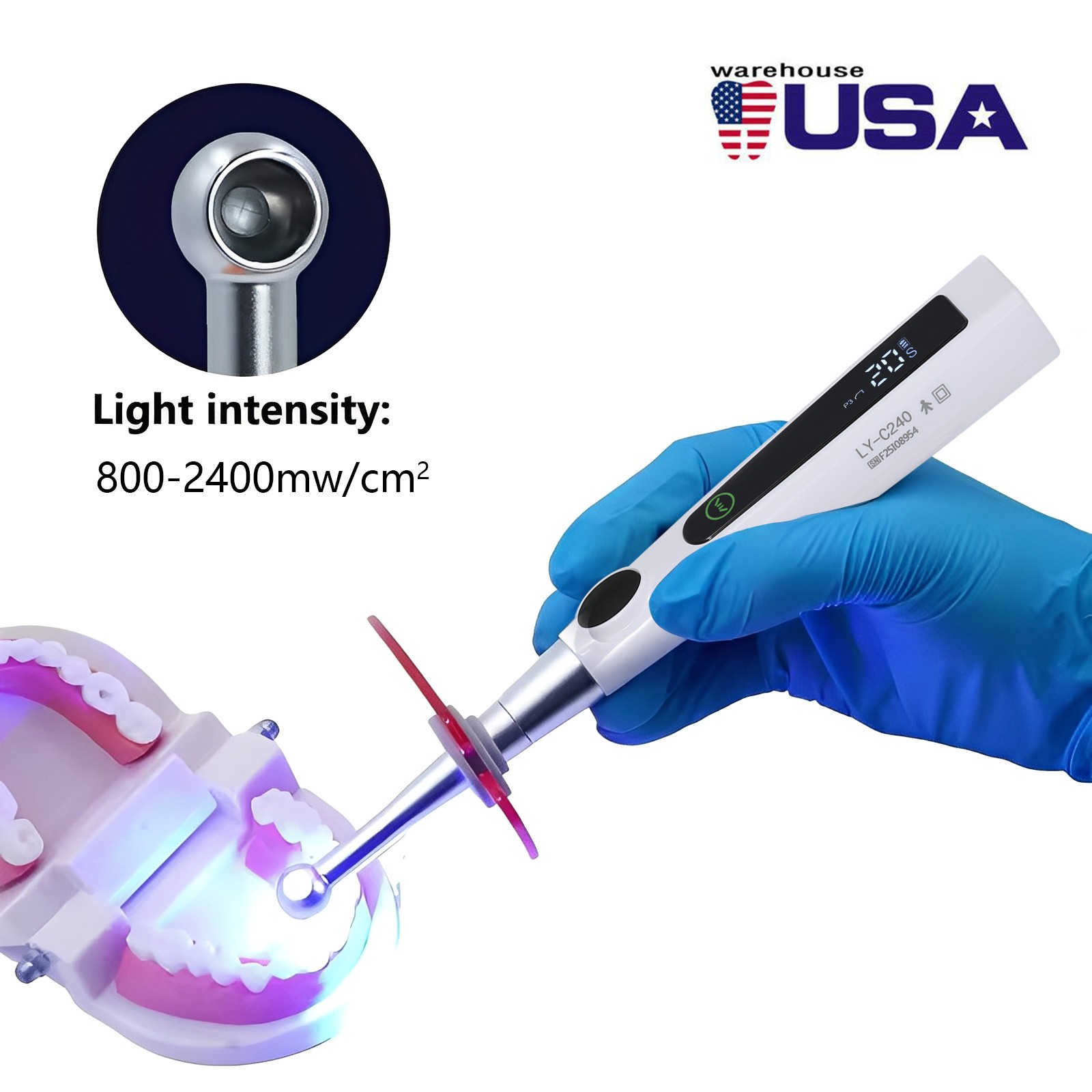 Dental Wireless Cordless LED Cure Curing Light Lamp 2400mw 5W Tool Resin 1 Sec