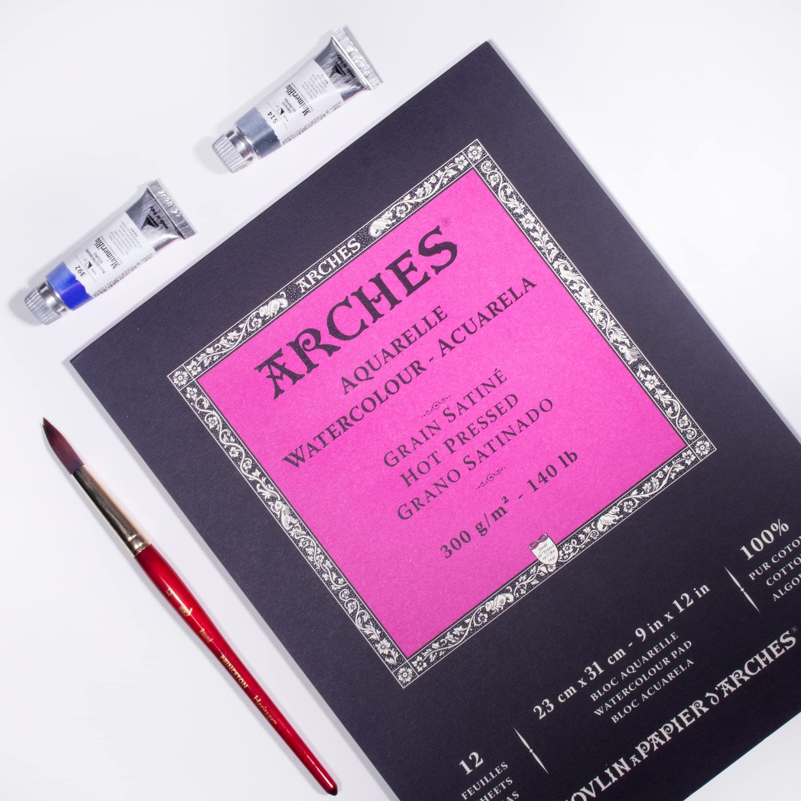 Arches Watercolor Pad 9×12 Inches 140lb/300gsm Hot Press, White 9″x12″,
