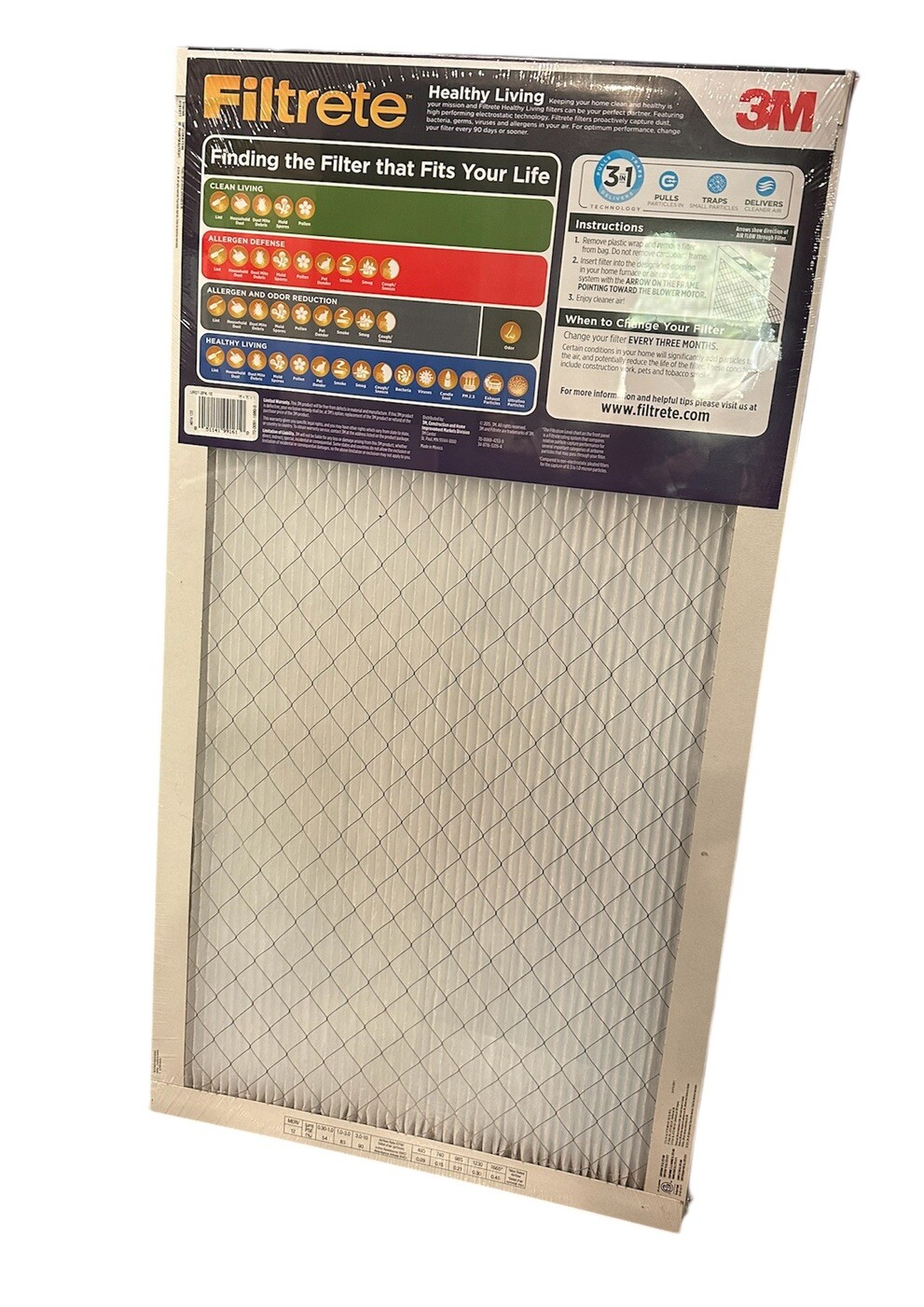 Filtrete 16x30x1 AC Furnace Air Filter MPR 1500 Healthy Living, Sealed Package