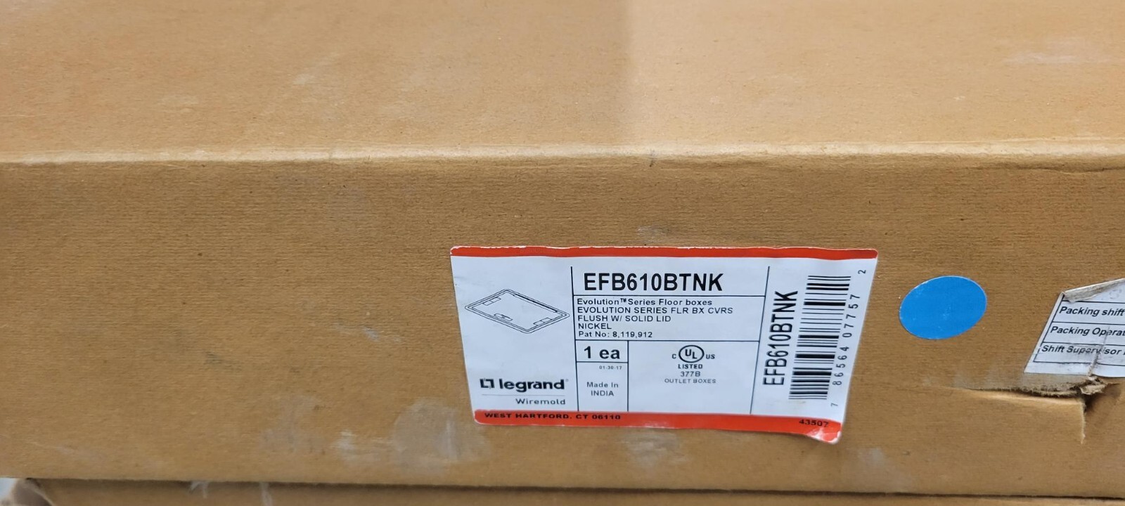 WIREMOLD EFB610BTNK EVOLUTION FLOOR BOX, SURFACE STYLE COVER, SOLID LID, NICKEL