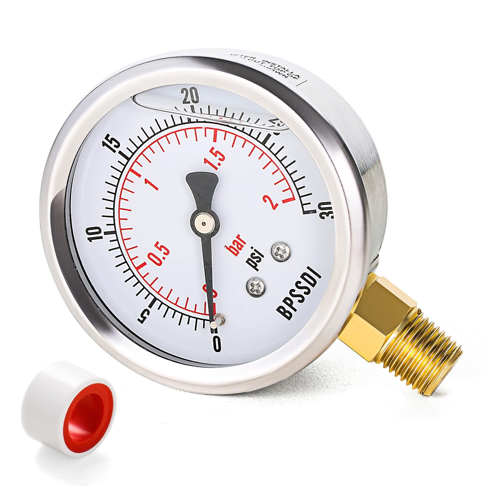 Glycerin Liquid Filled Low Pressure Gauge, 2.5″ Dial Size, 1/4″ NPT Lower Mount