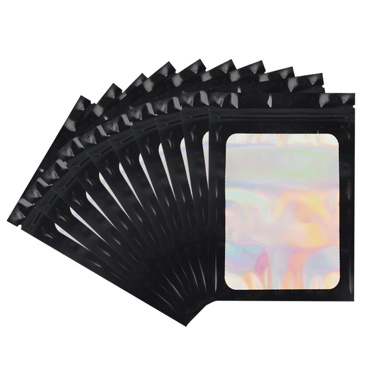 400 pcs Holographic Mylar Foil Bags Smell Proof Resealable Zip Lock Pouch Black