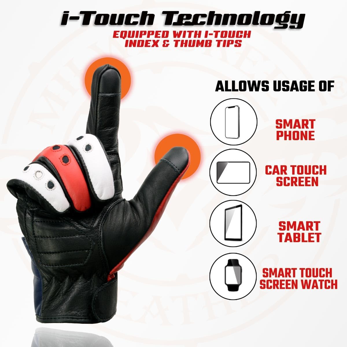 MG7527 Men’s ‘Stars and Stripes’ Leather Gloves with Touch Fingers (2X-Large)