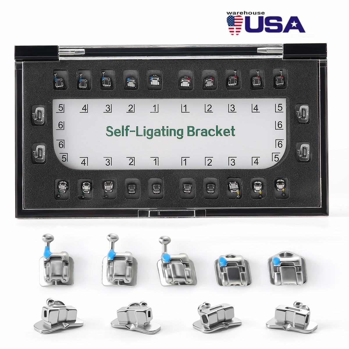 AZDENT Dental Orthodontic Self Ligating Bracket Mini Roth.022 Hooks 345