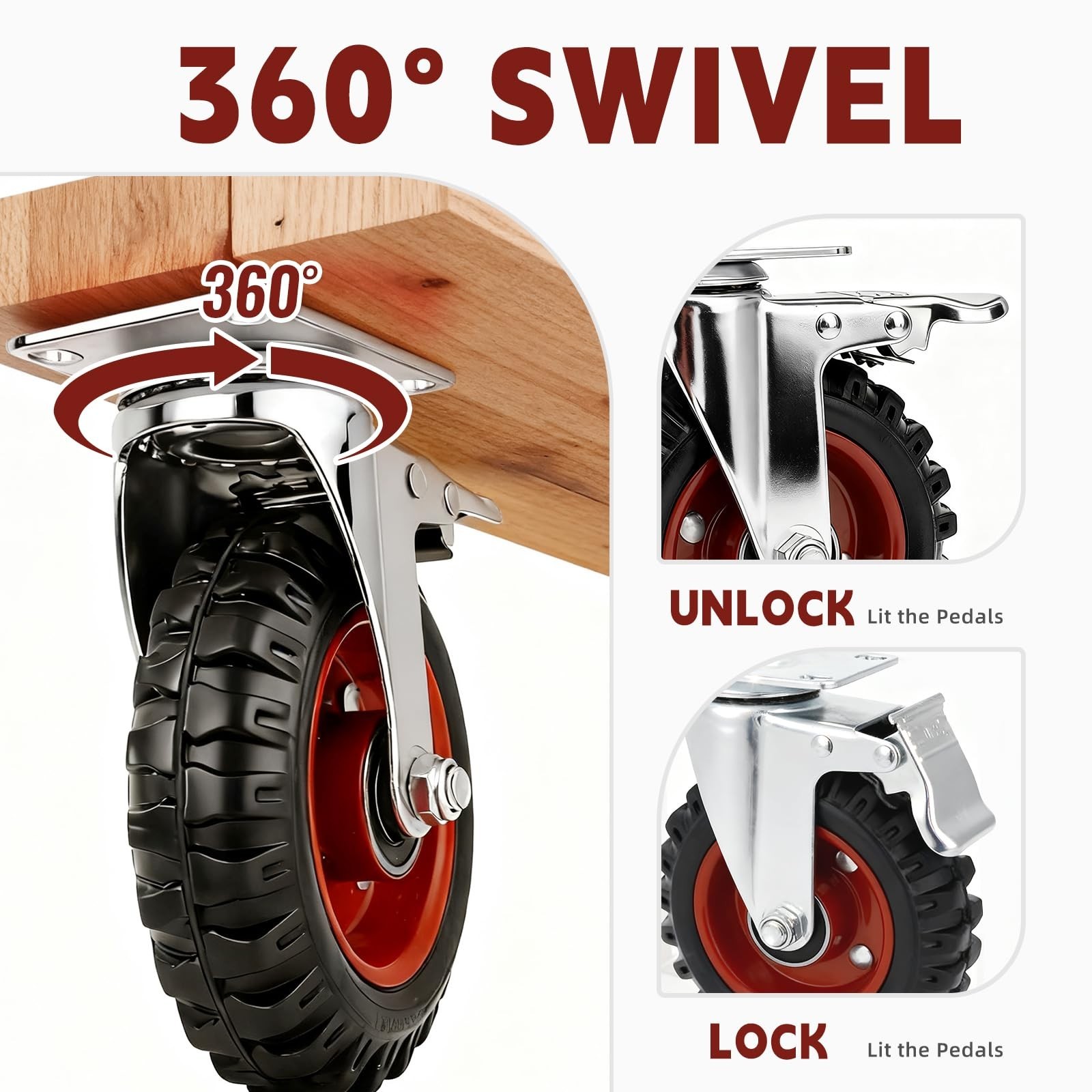 5 Inch Caster Wheels Heavy Duty with Dual-Lock Safety Brake and Rubber Tire W…