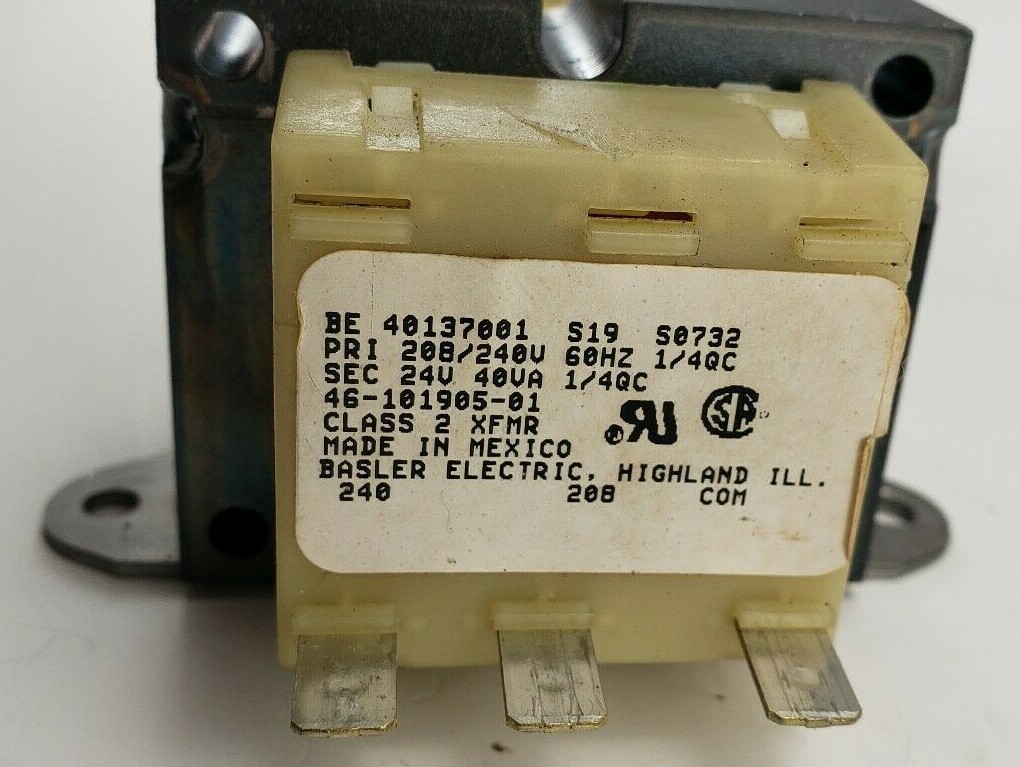 Basler Electric Transformer BE40137001 46-101905-01 PRI 208/240V SEC 24VAC 40VA