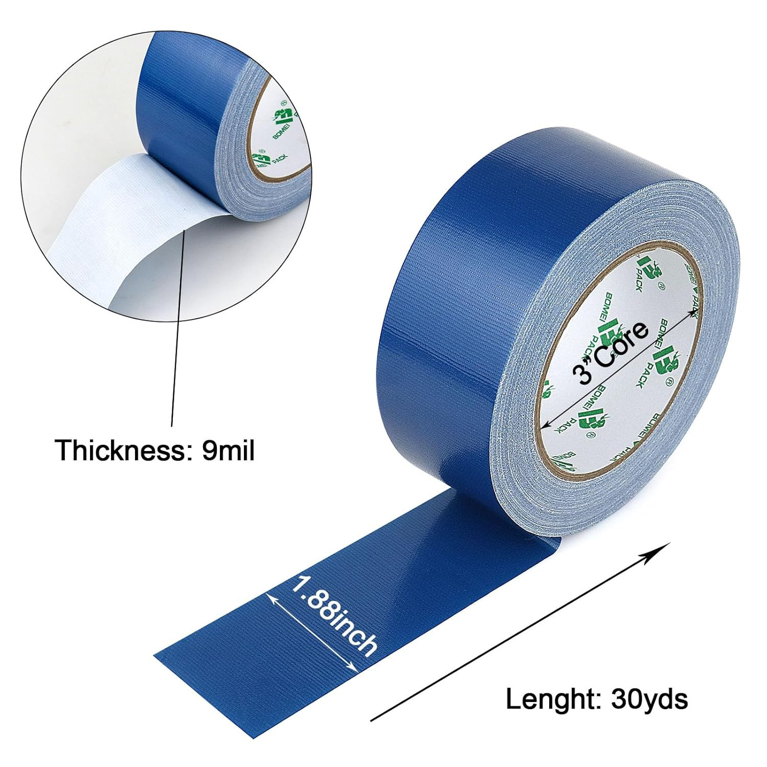 Blue Duct Tape, Heavy Duty Strong Industrial Grade Color Duct Tape 9.0 mil x 1.8