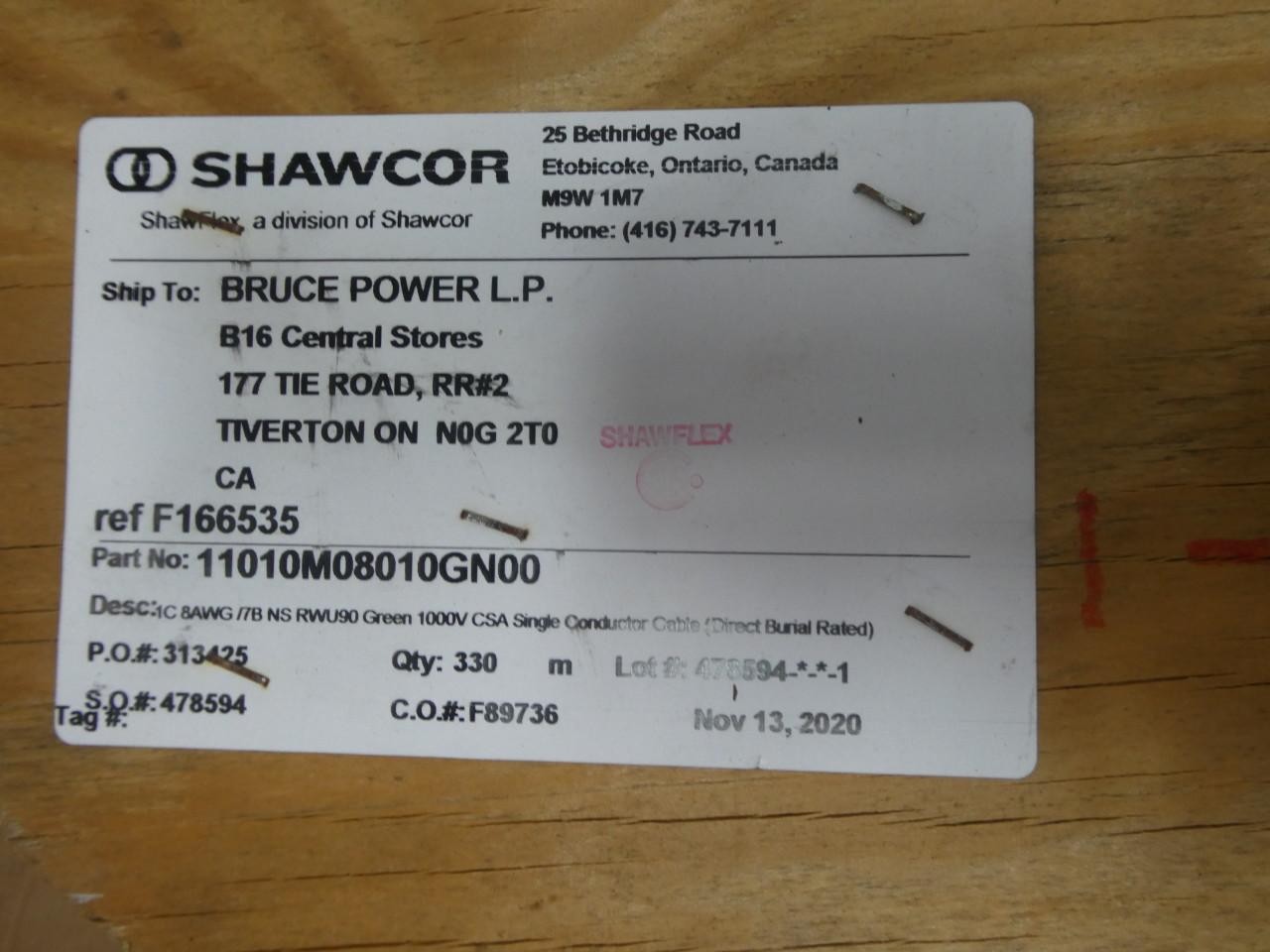 Shawcor 11010M08010GN00 Ns Rwu90 Green Single Conductor Wire 8awg 330m