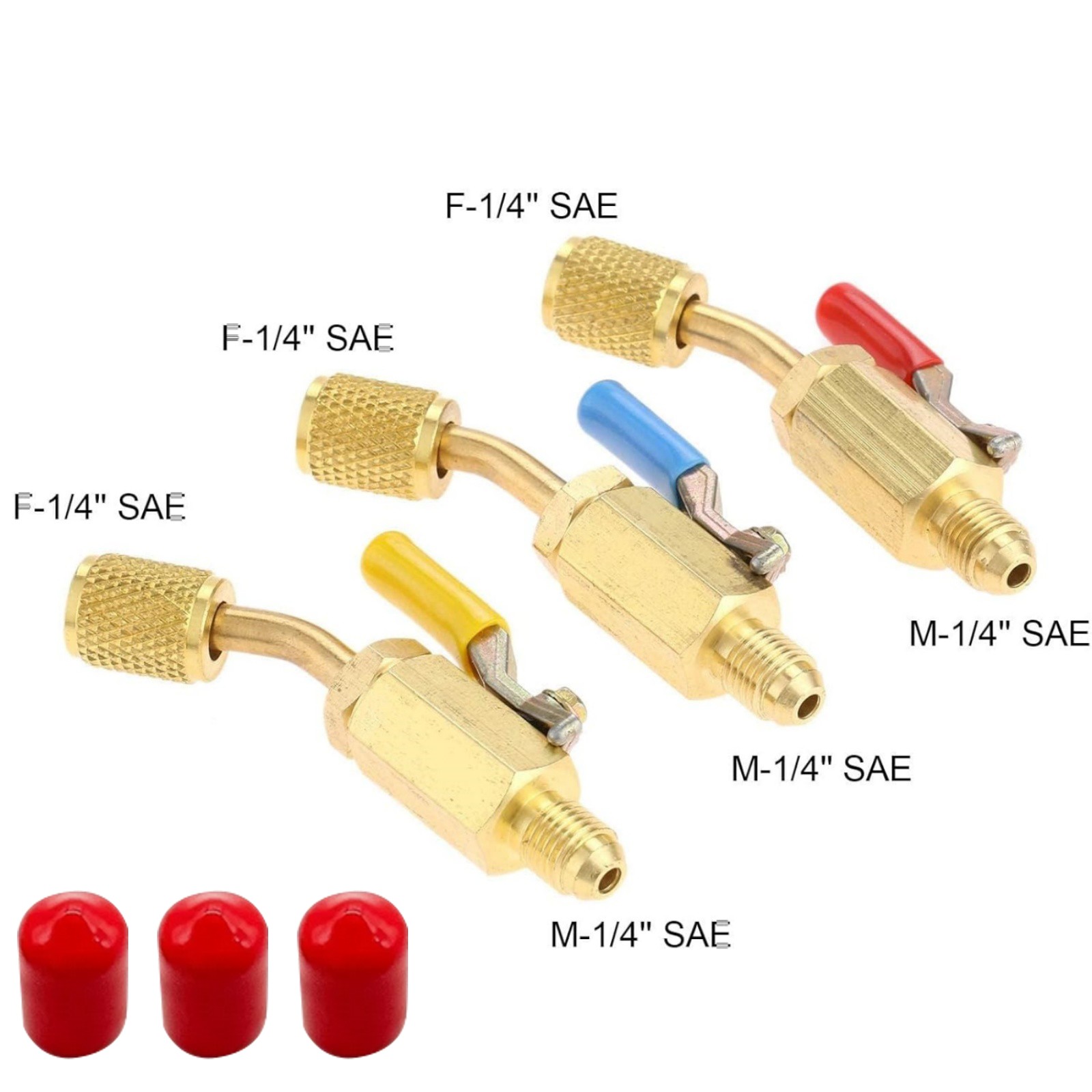 3PCS/Set Brass Air Conditioning HVAC 1/4″ Shut Valve For AC Charging Hoses