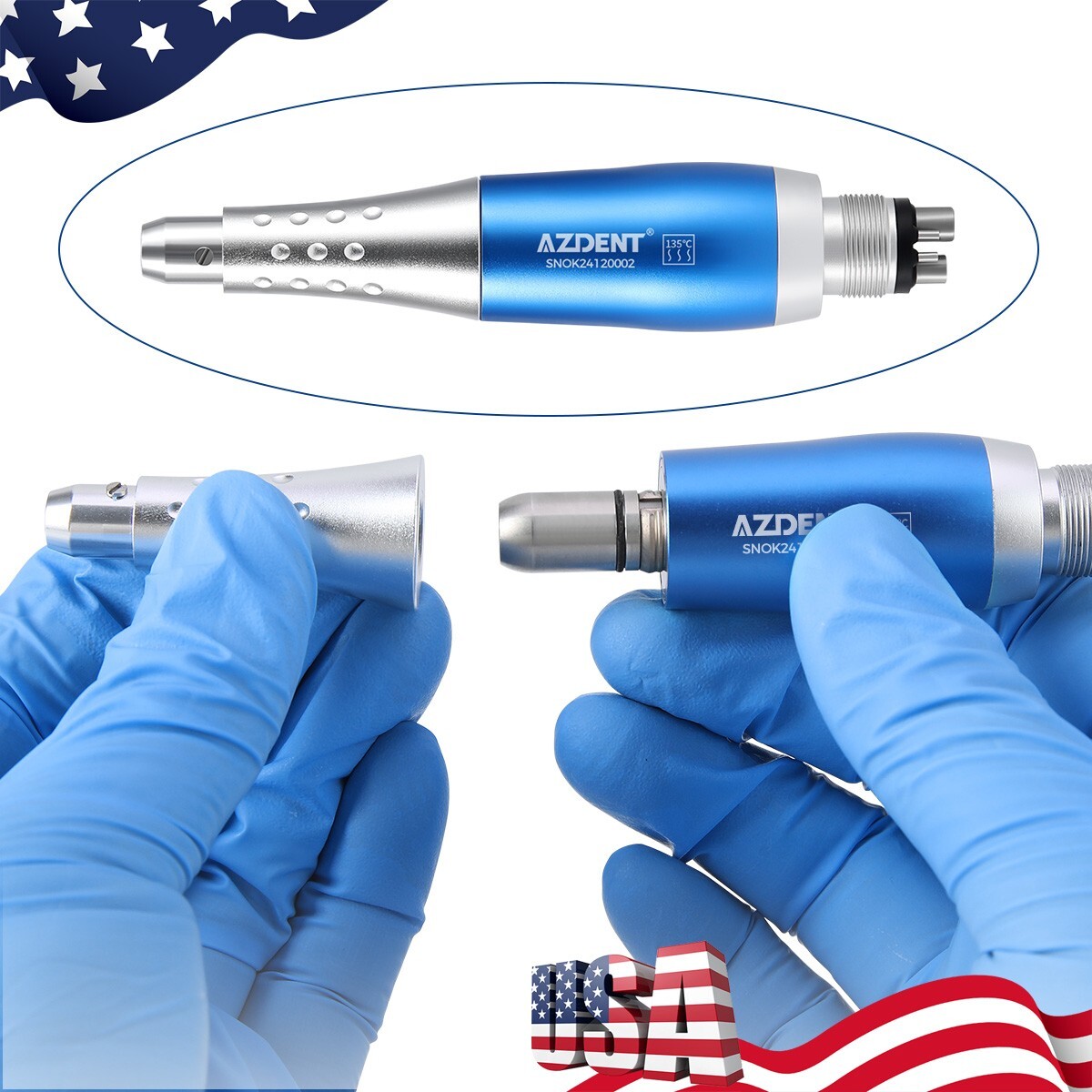 AZDENT Dental Cordless Wireless Hygiene Prophy Handpiece Air Motor 360° Swivel