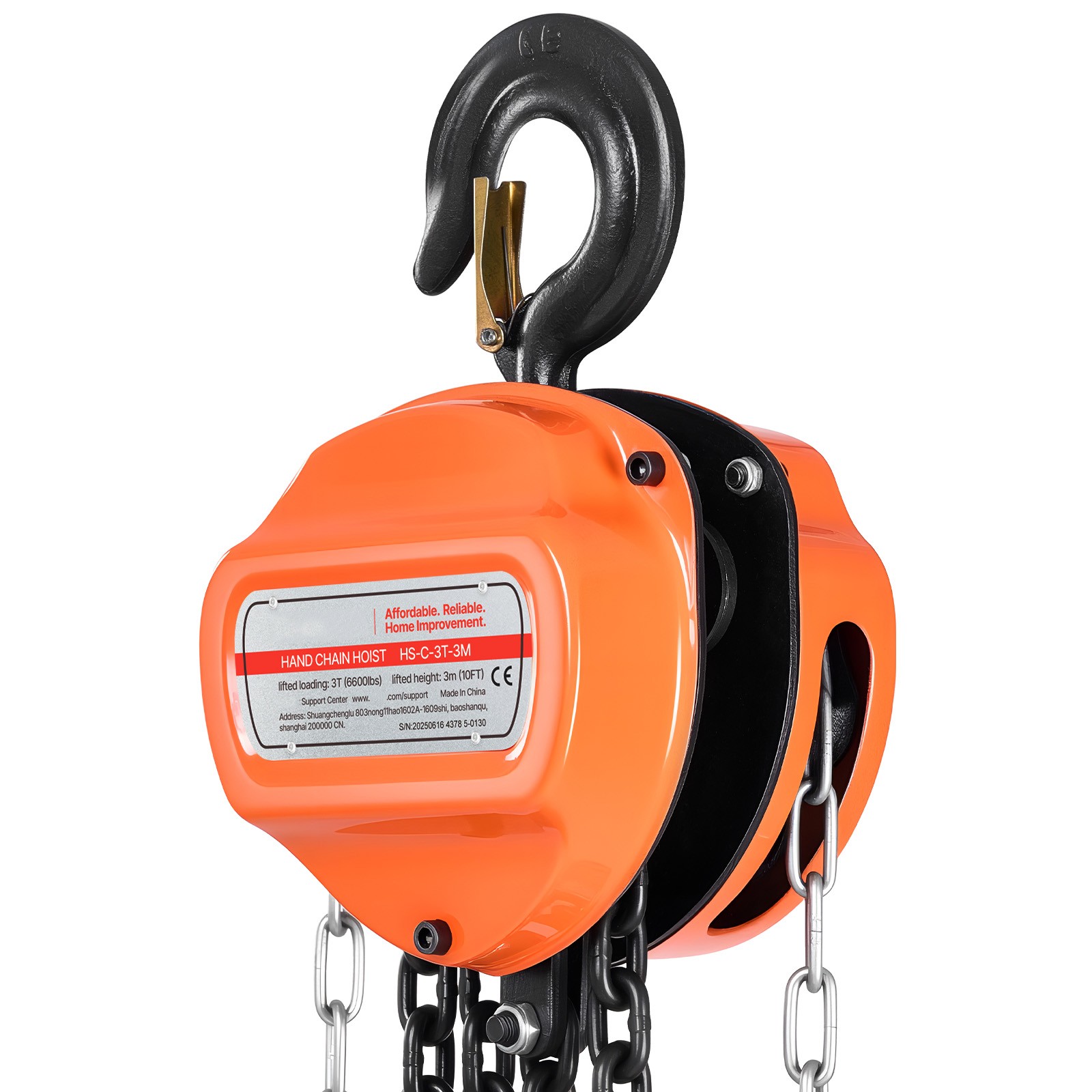 Uimoso Manual Chain Hoist 1100-6600lbs Load w/10/20ft G80 Chain 1T/2T/3T