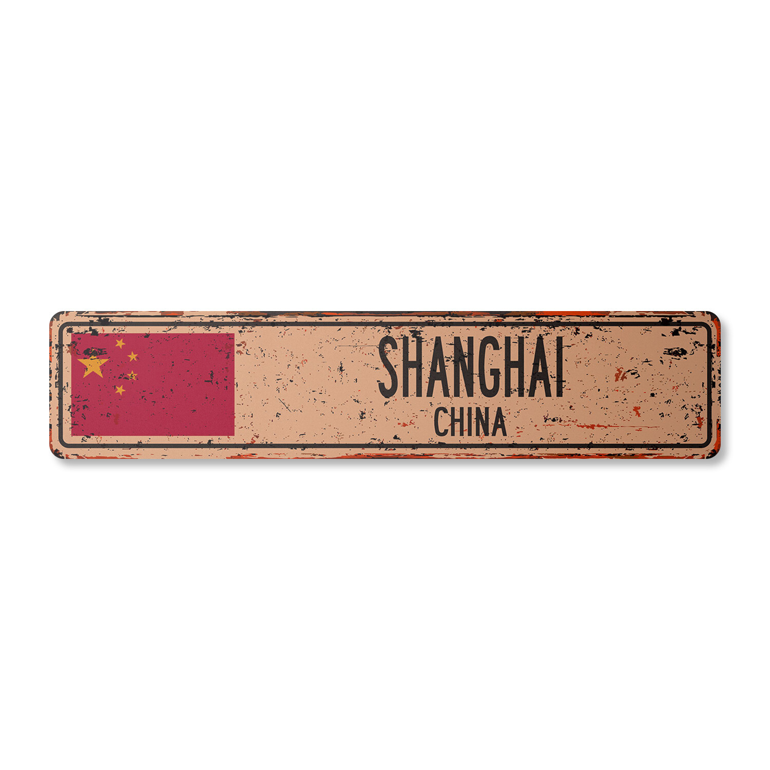 SHANGHAI CHINA Vintage Street Sign Asian Chinese flag city country road rustic