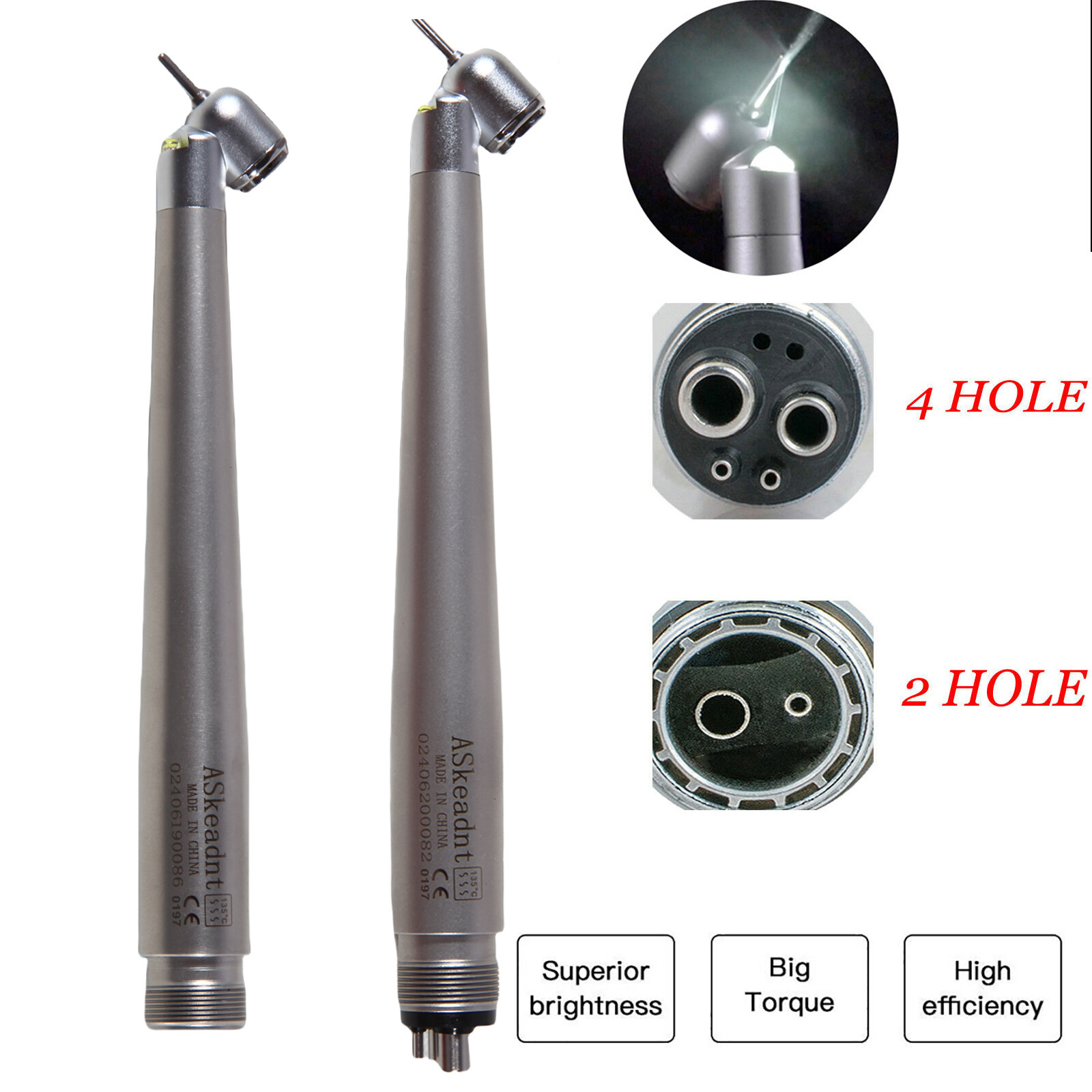 NSK Style Dental Surgical 45° Degree /LED High Speed Handpiece Turbine 2/4Holes