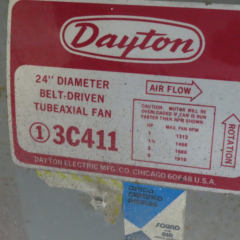 Dayton 3C411 24″ Belt Driven Tubeaxial Fan 3Hp 208-230/460V