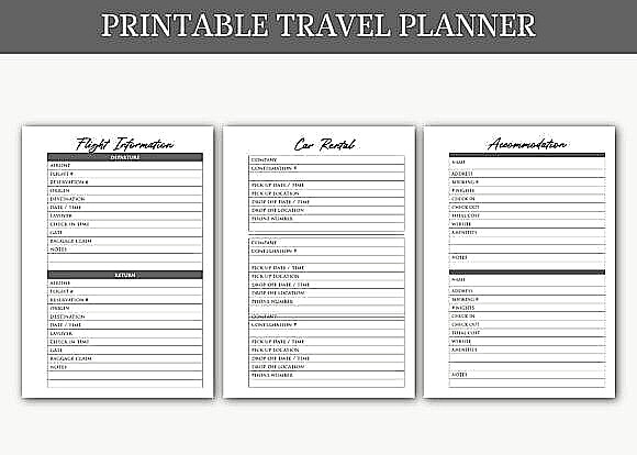 Printable Travel Planner – Black and White