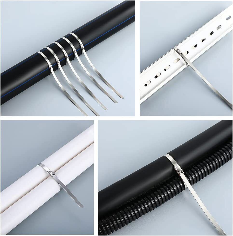 100 PCS 6″-20″ Metal Zip Ties Stainless Steel Heavy Duty Self-Locking Cable Ties