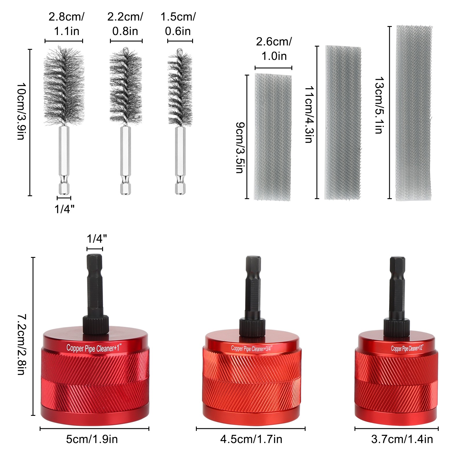 1/2″ 3/4″ 1″ Copper Tube Cleaning Brush Set for Drill Plumbing Pipe Cleaner Tool