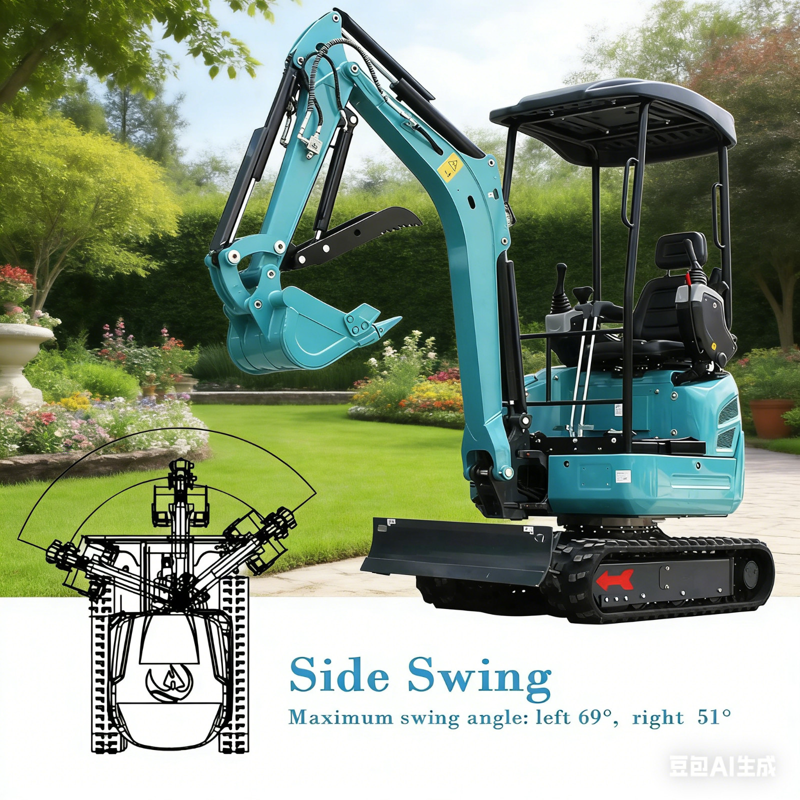 2.5 Ton Mini Excavator Kubota D902 Engine Extendable Track Side Swing Digger EPA
