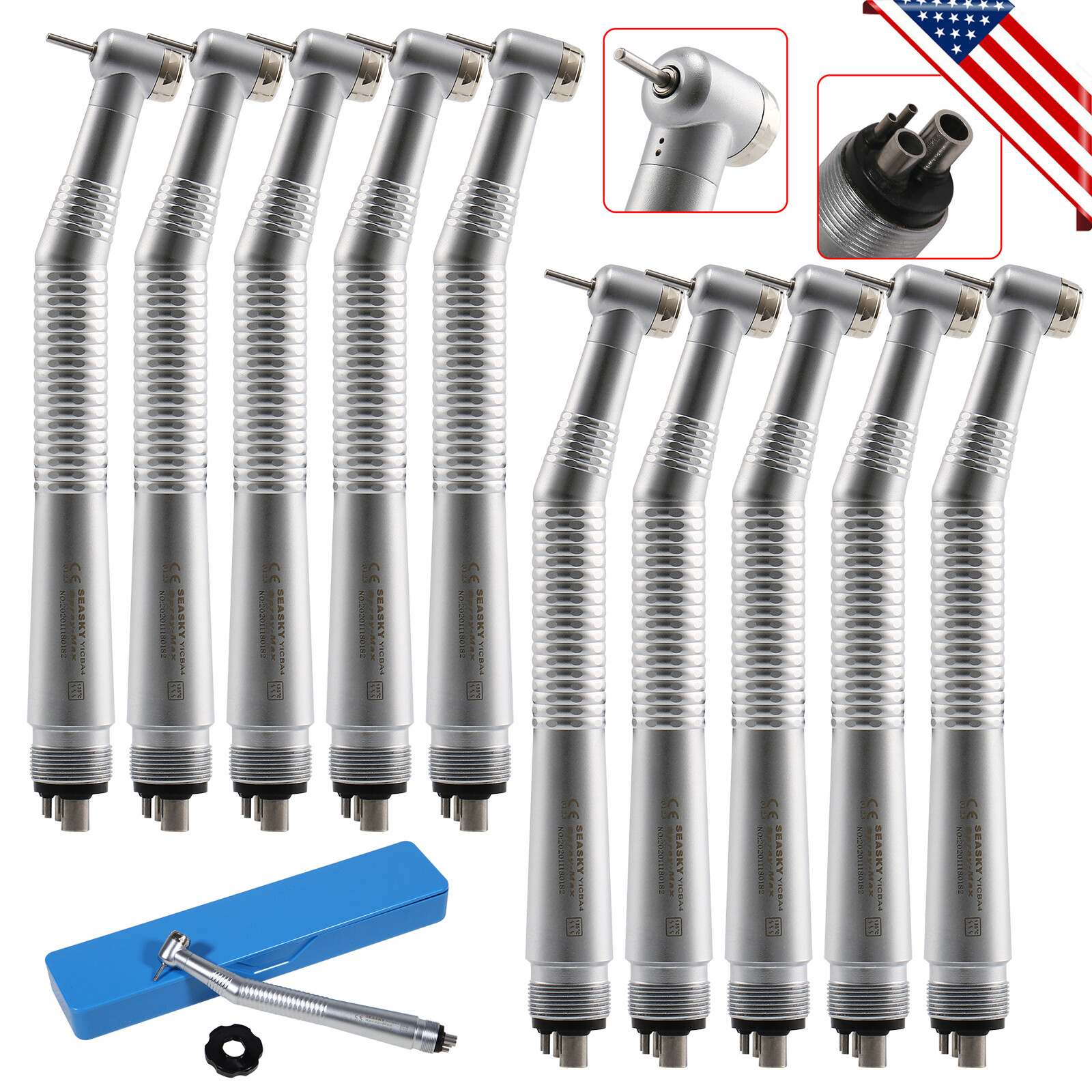 10 Pcs NSK Style Dental High Speed Handpiece Push Button Type 4Hole SEASKY USA