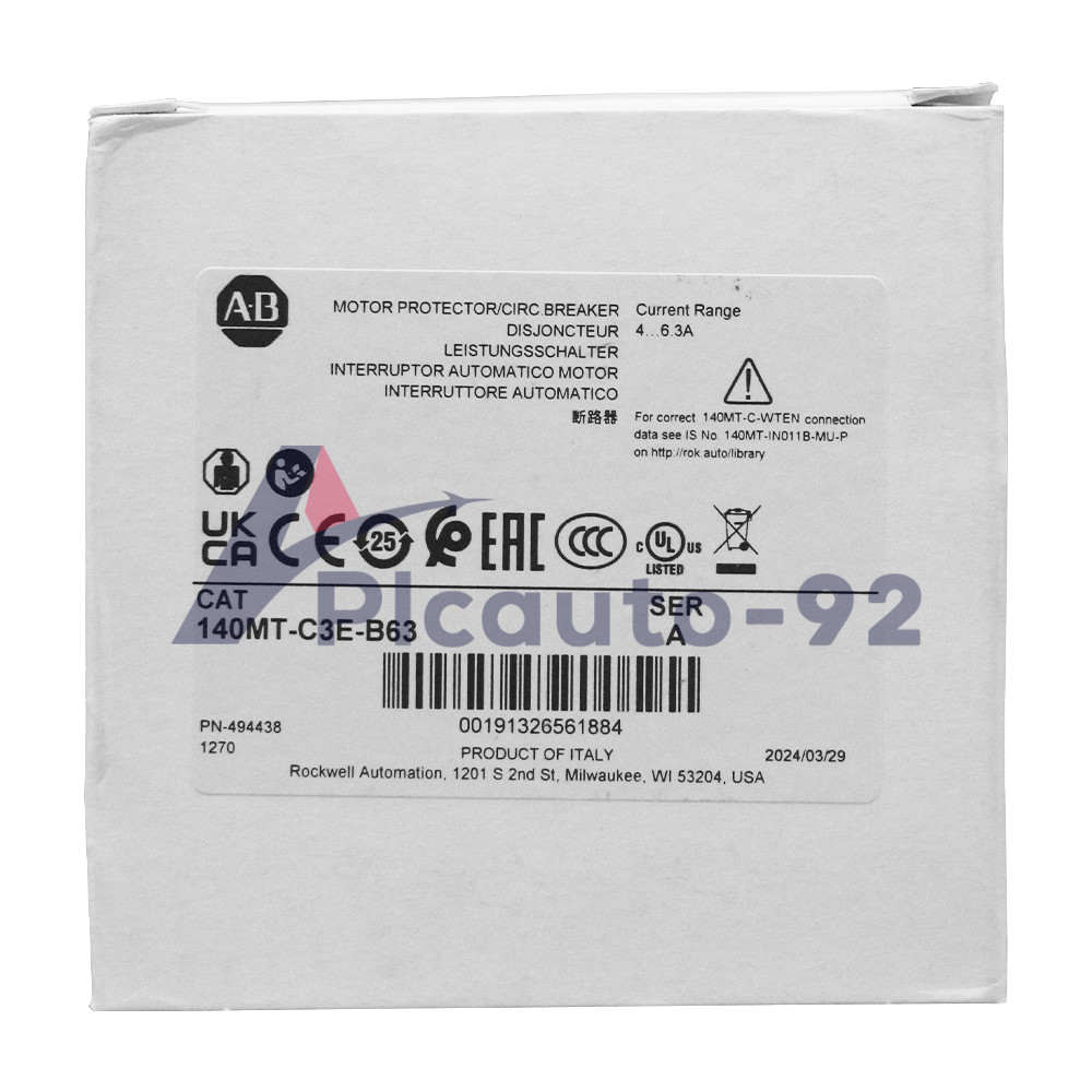 Allen Bradley 140MT-C3E-B63 C Frame, 4 – 6.3A,Motor Protection Circuit Breaker