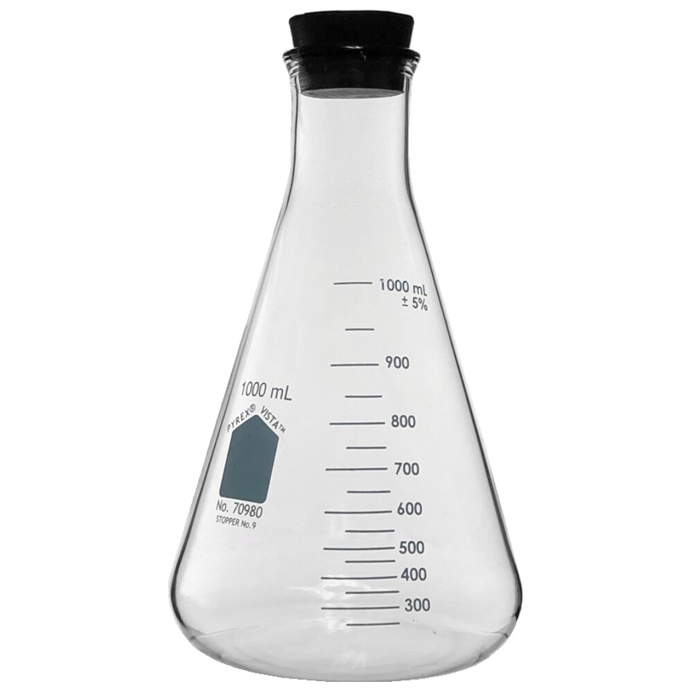 PYREX Vista 1000mL Narrow Mouth Erlenmeyer Flasks w Heavy Duty Rim 70980-1L
