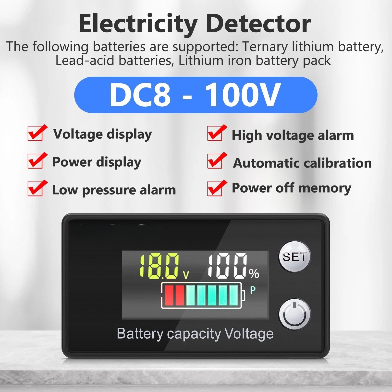 Battery Monitor Meter With LCD Display 12v 24v 36v 48v 60v 72v For Marine Boat