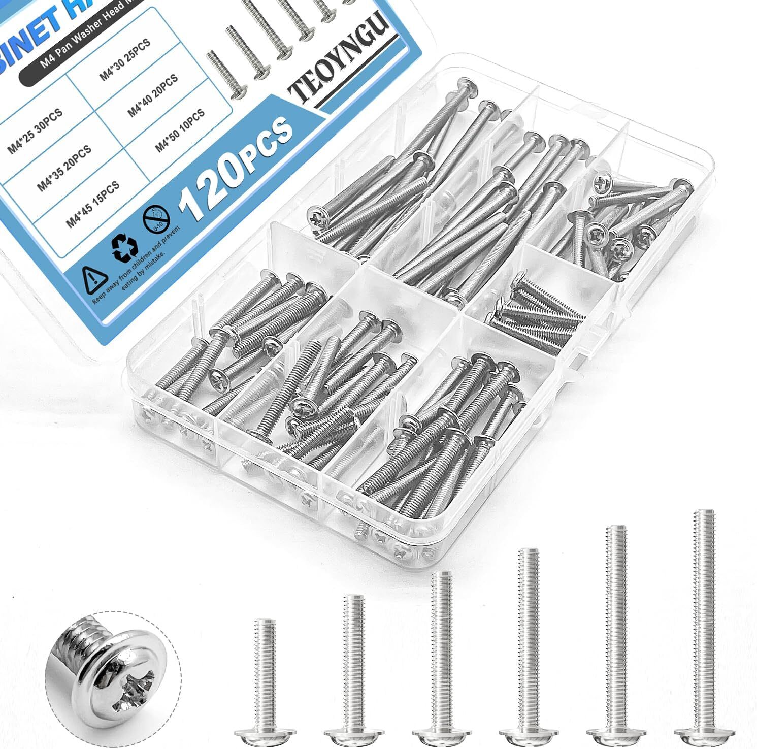 120PCS Assortment，Cabinet Pull and Knob Screws M4×25/30/35/40/45/50mm Machine…