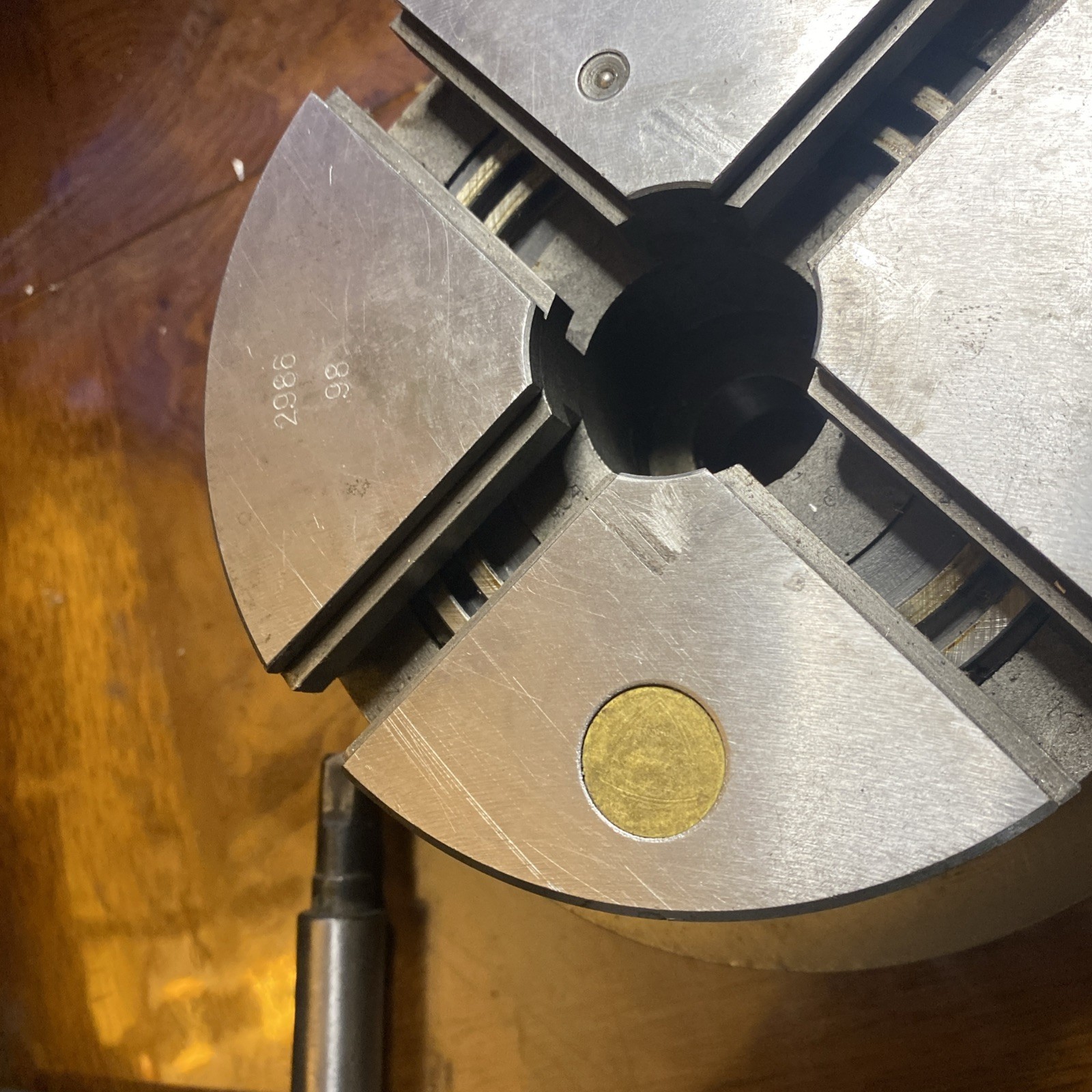 Bison Manual Lathe Chuck: 3605-6-1/4″, 4 Jaws, Self-Centering, 3000 RPM & Base
