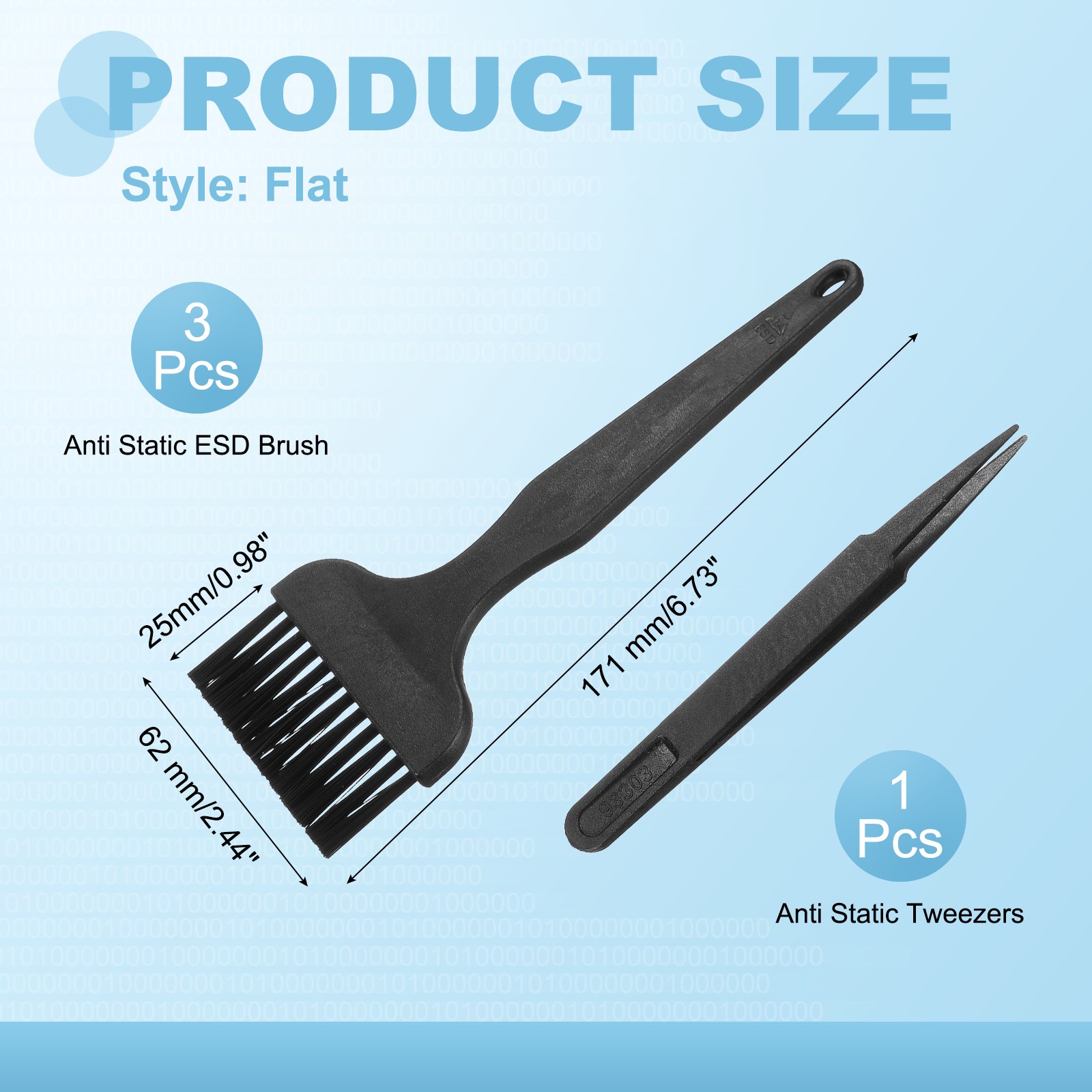 ESD Brush, 3Pcs Electronic Cleaning Brush Set Flat, 25x62mm Bristles