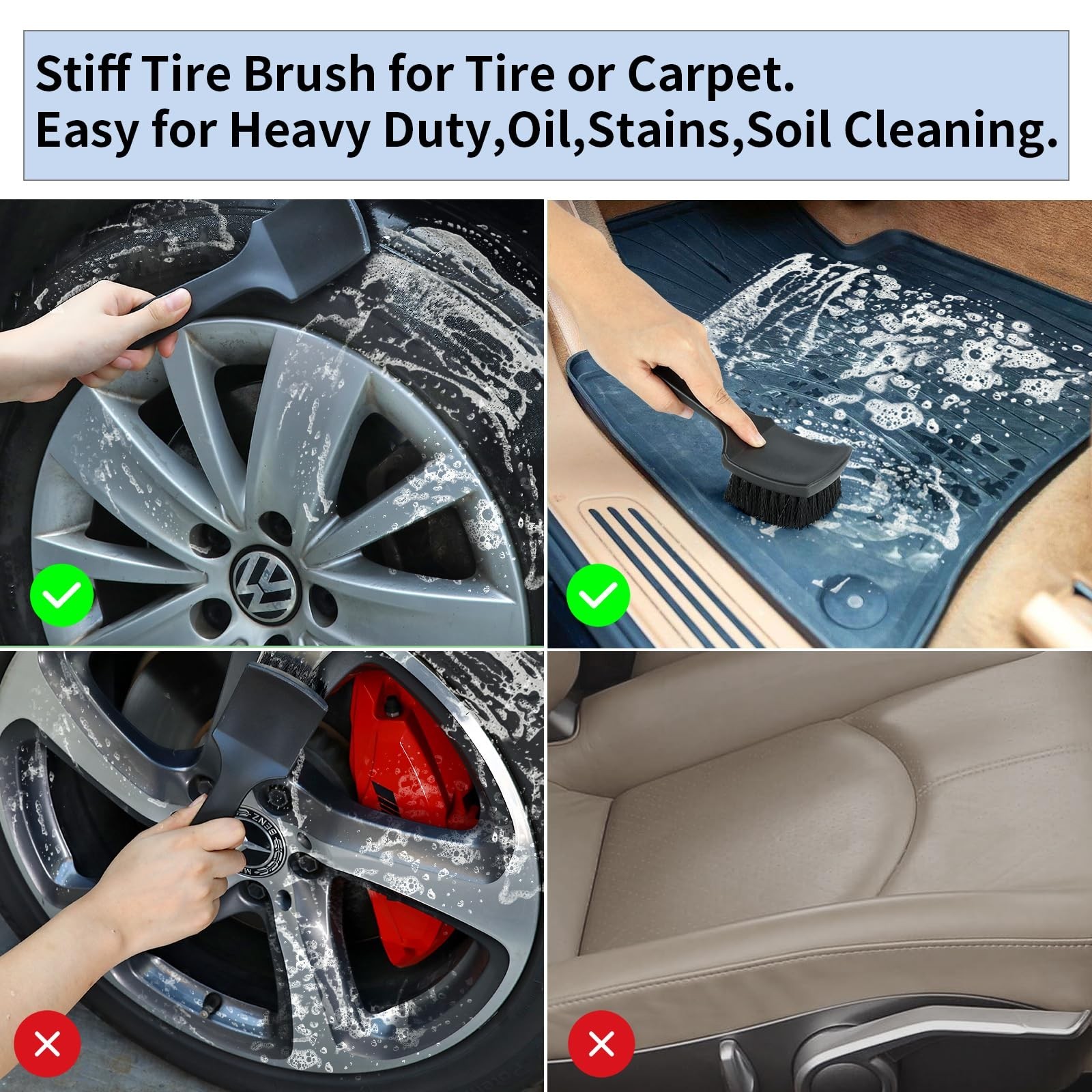 Wheel Rim & Tire Brush Set, Soft & Stiff Bristle Wash Cleaning | Supplies Kit…