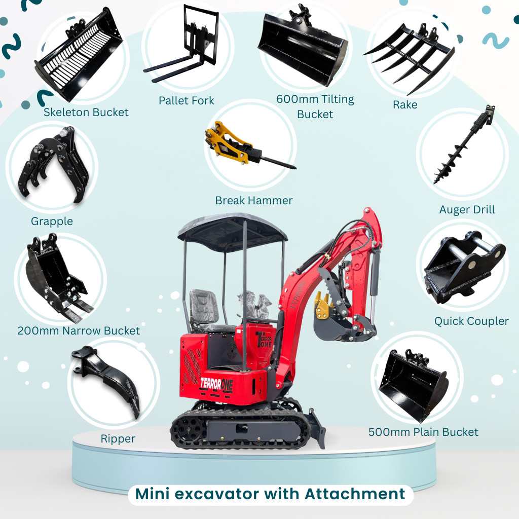 Mini Excavator TYPHON TERROR ONE STORM 1 Ton 13.5 hp B&S engine 13 Attachments