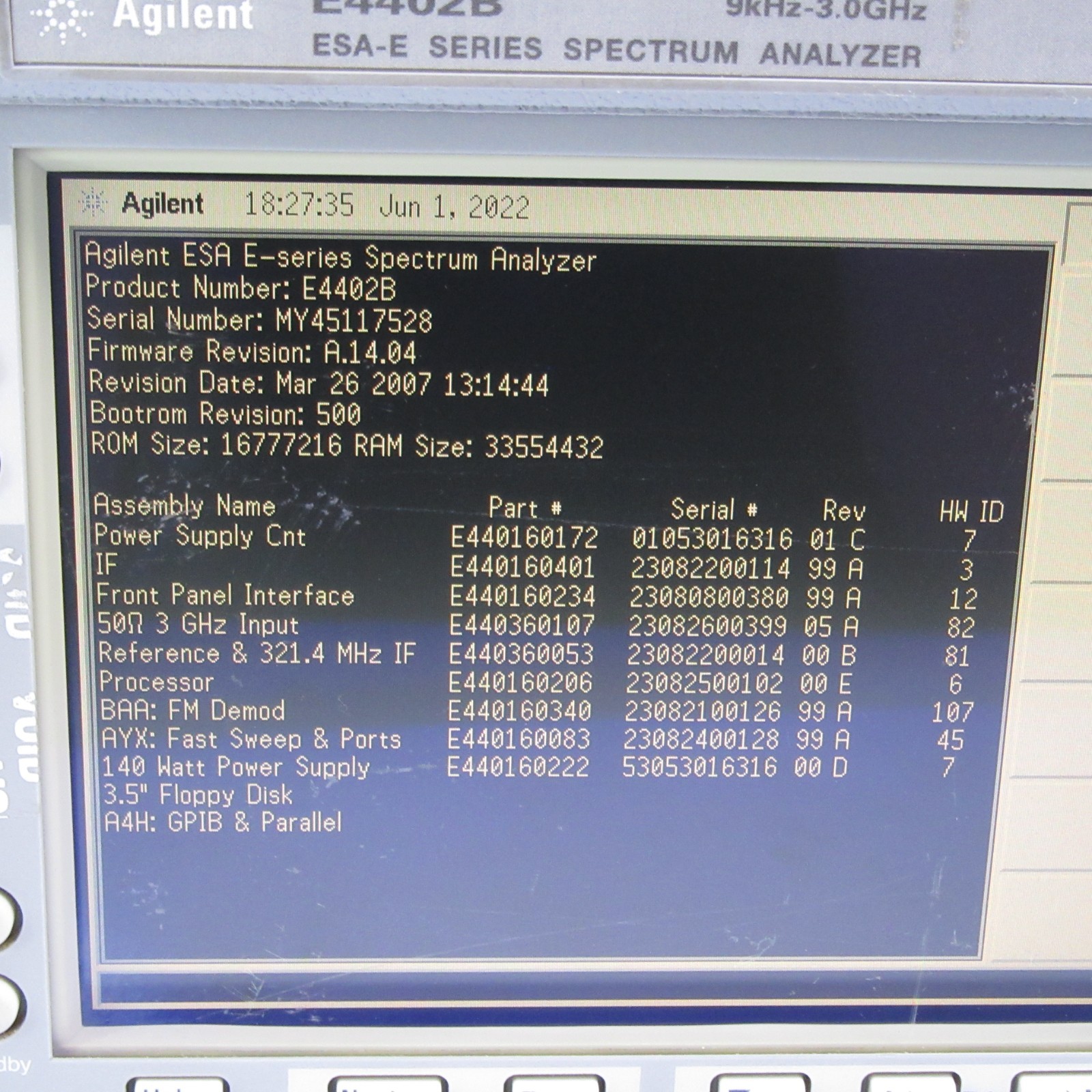Agilent HP Keysight E4402B Spectrum Analyzer 9 kHz–3.0 GHz ESA‑E T12-D14