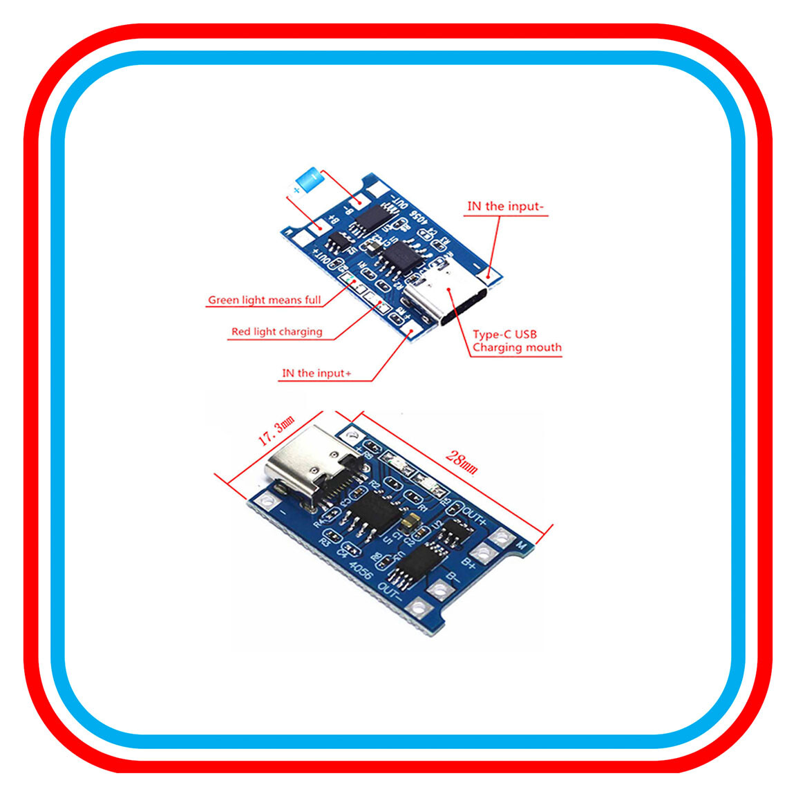 Type-C USB 5V 1A 18650 TP4056 Lithium Battery Charging Board Charger US