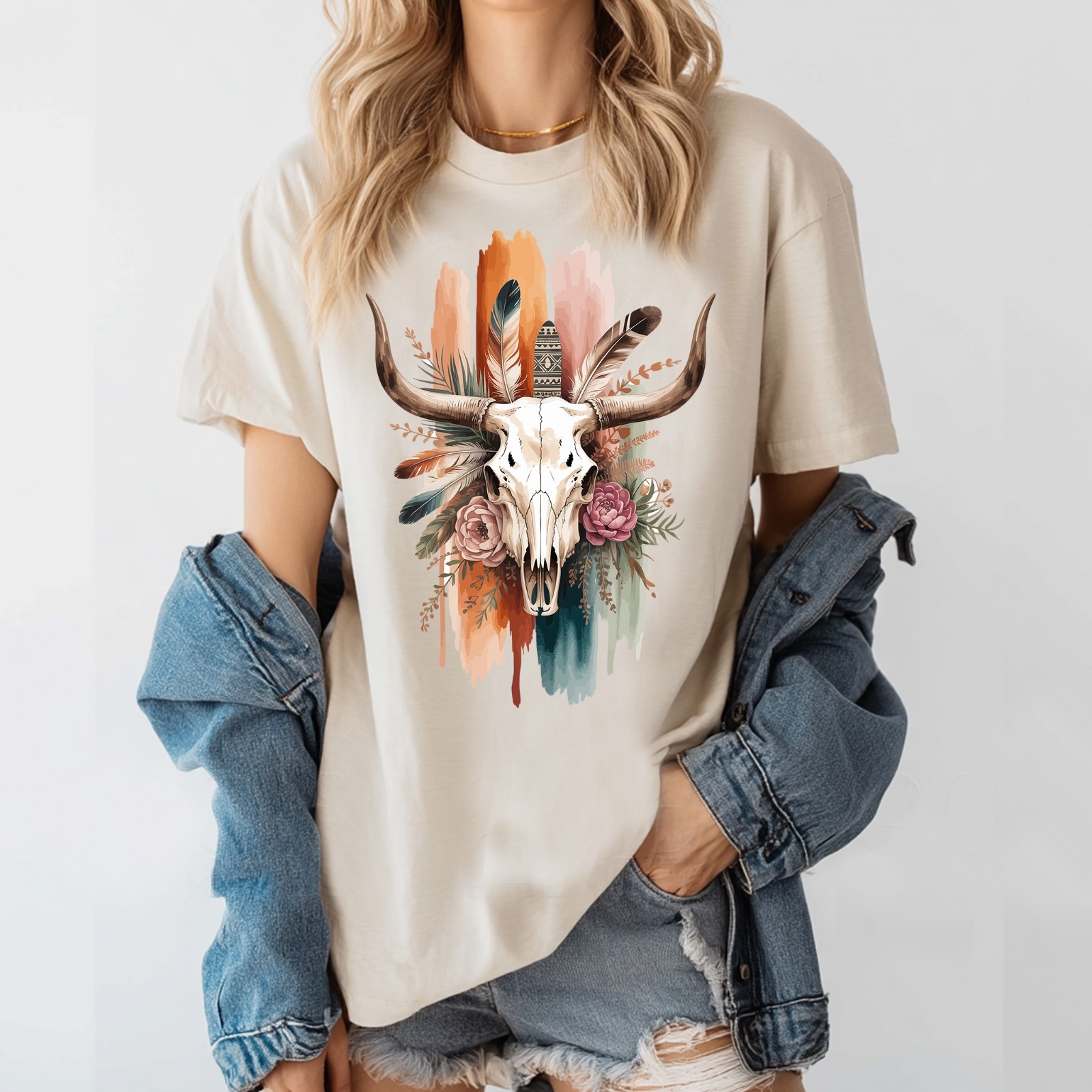 Western Boho Bull Skull Clipart Bundle, western PNG, Western Sublimation,