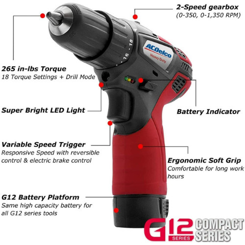 ACDelco 12V 3″ Mini Polisher & 3/8″ Drill Driver Combo Tool Kit ARS1212-K6