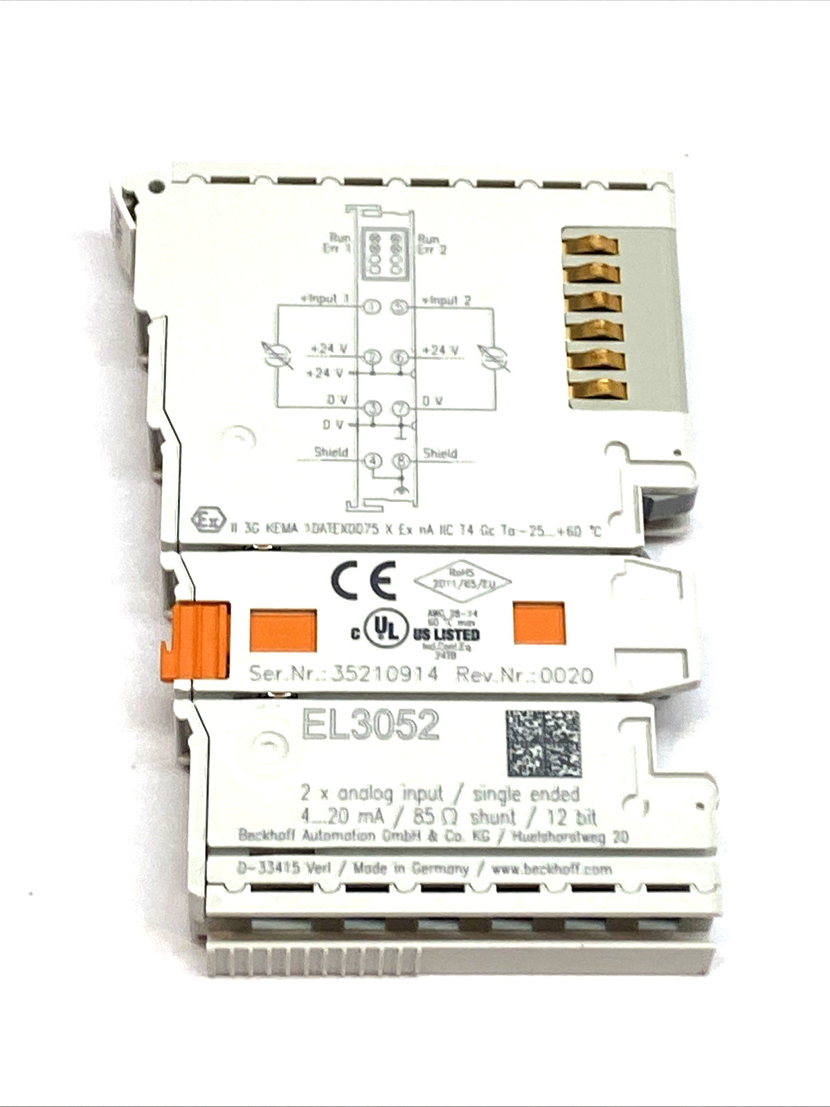 Beckhoff EL3052 EtherCAT 2-Channel Analog Input Terminal 4-20mA 12Bit Module