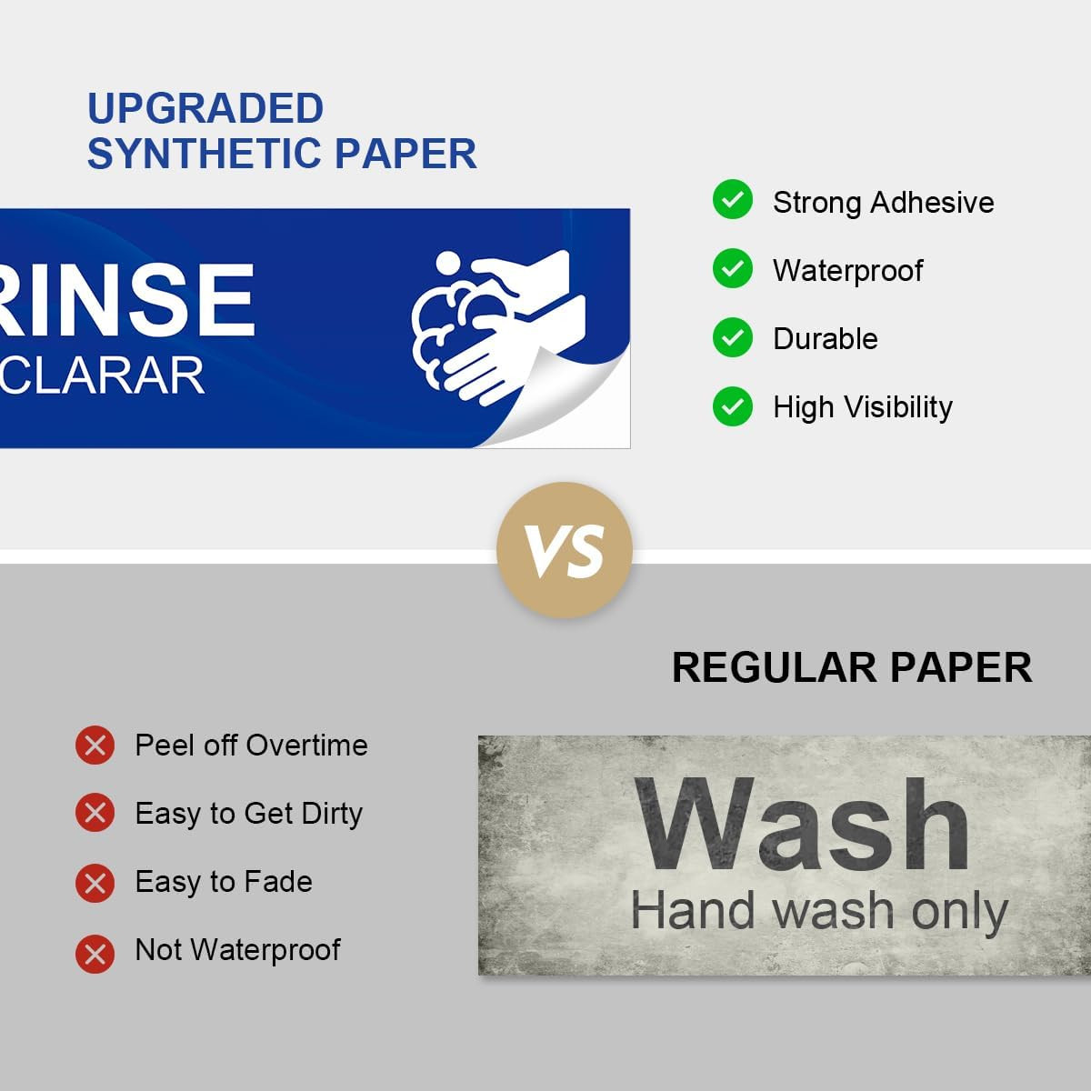 Wash Rinse Sanitize Sink Labels, 5 Pack 3 Compartment Sink Signs, Waterproof Sti