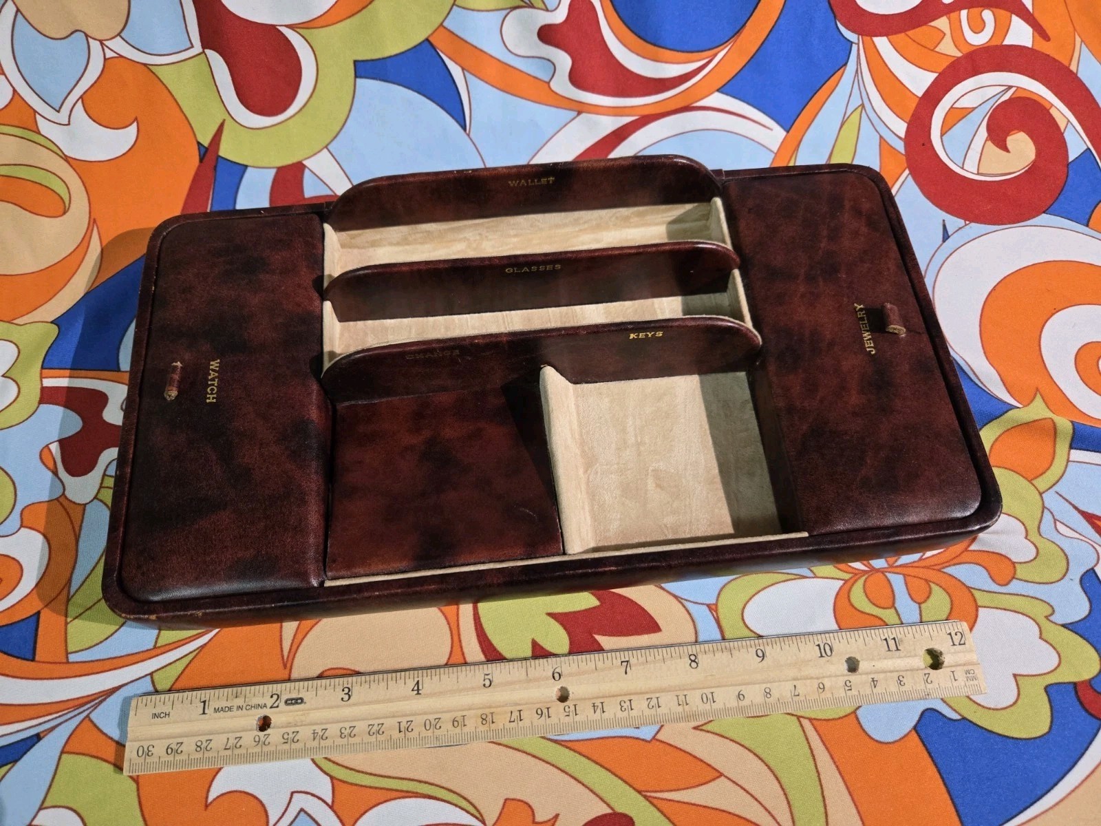 Handmade English Leather Valet Tray for Scully & Scully NY – Vintage 13×7