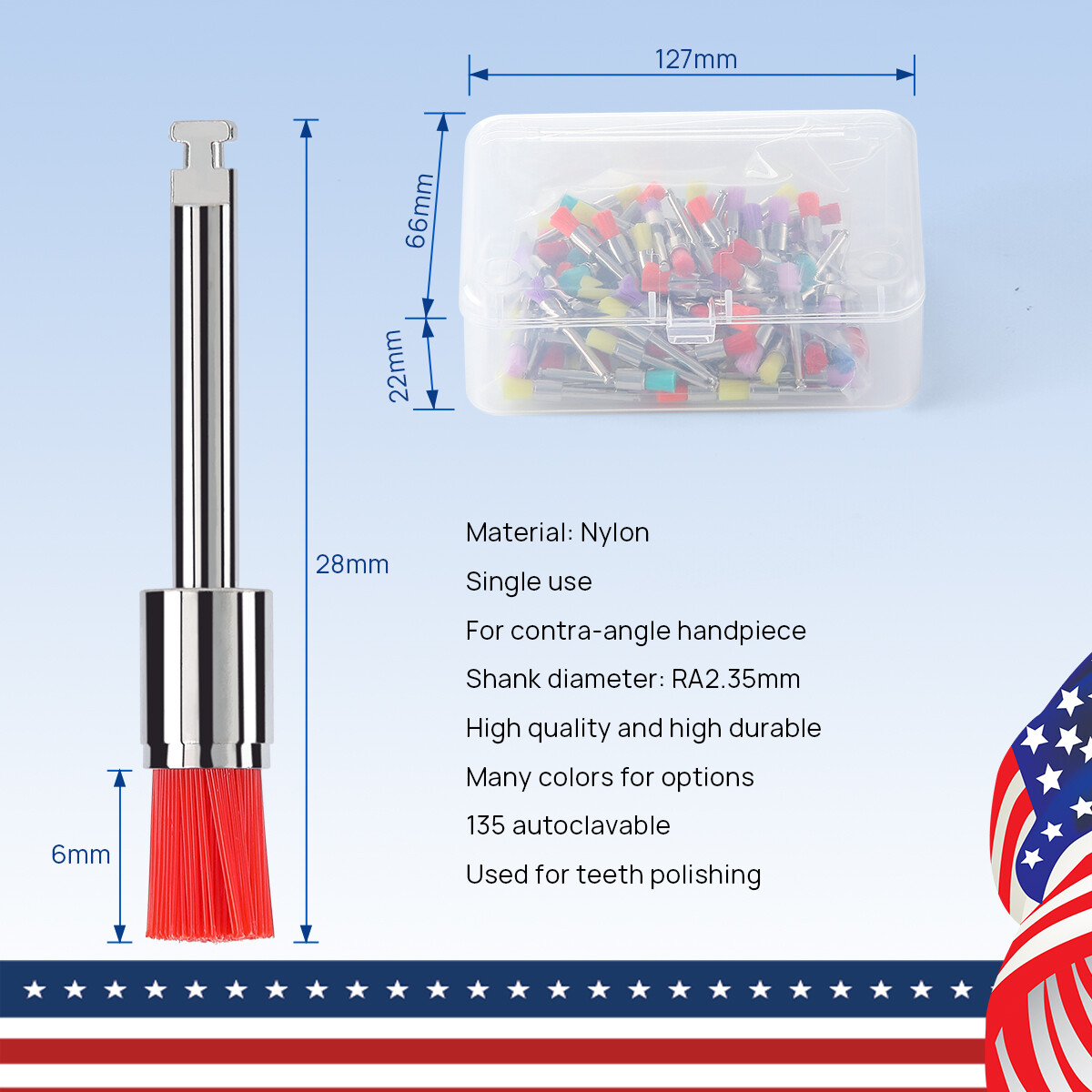 100 Brush Dental Nylon Materials Closure Latch Flat Type Rainbow Polishing Brush