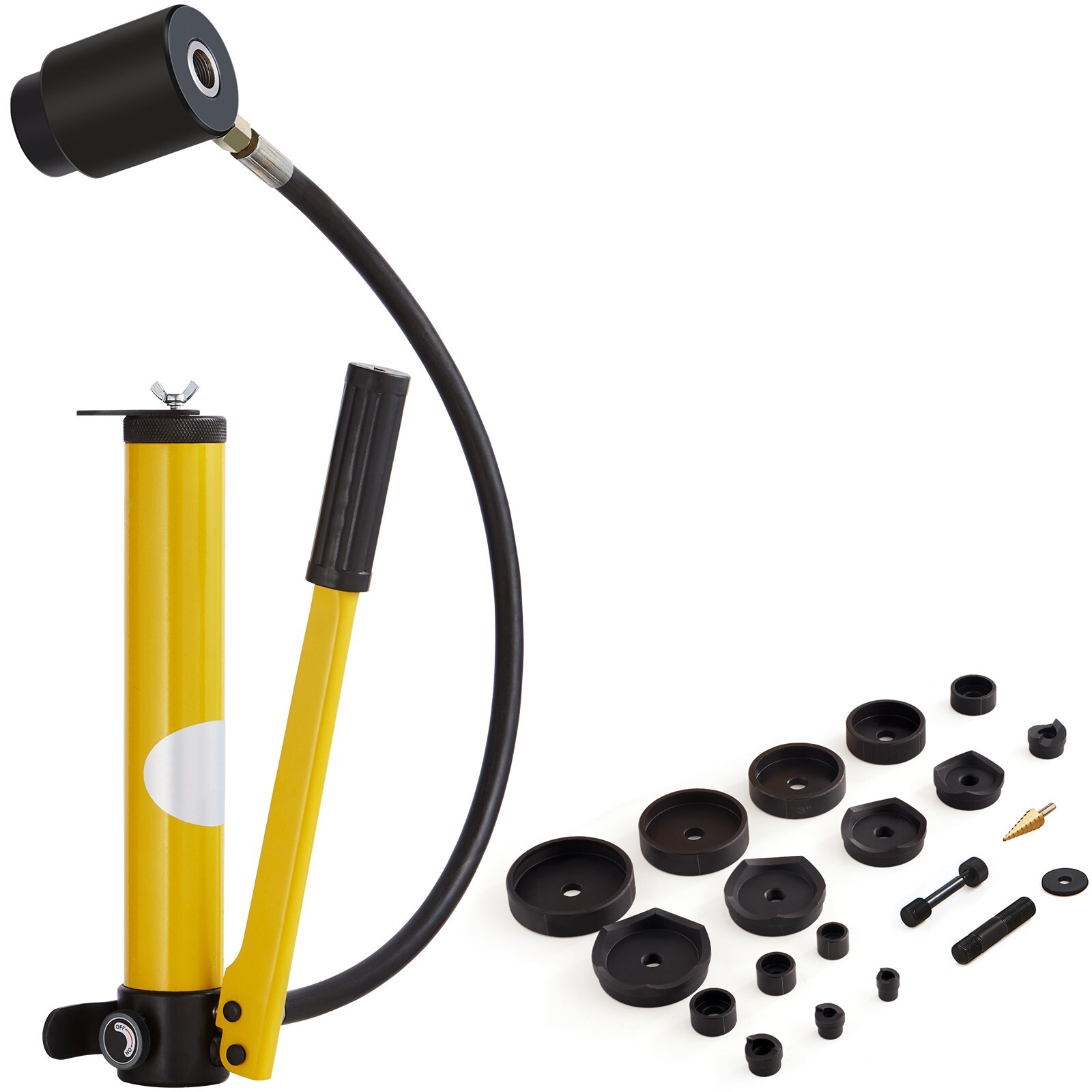 15 Ton Hydraulic Knockout Punch Driver Kit Hole Tool 1/2″-4″ with 10 Dies