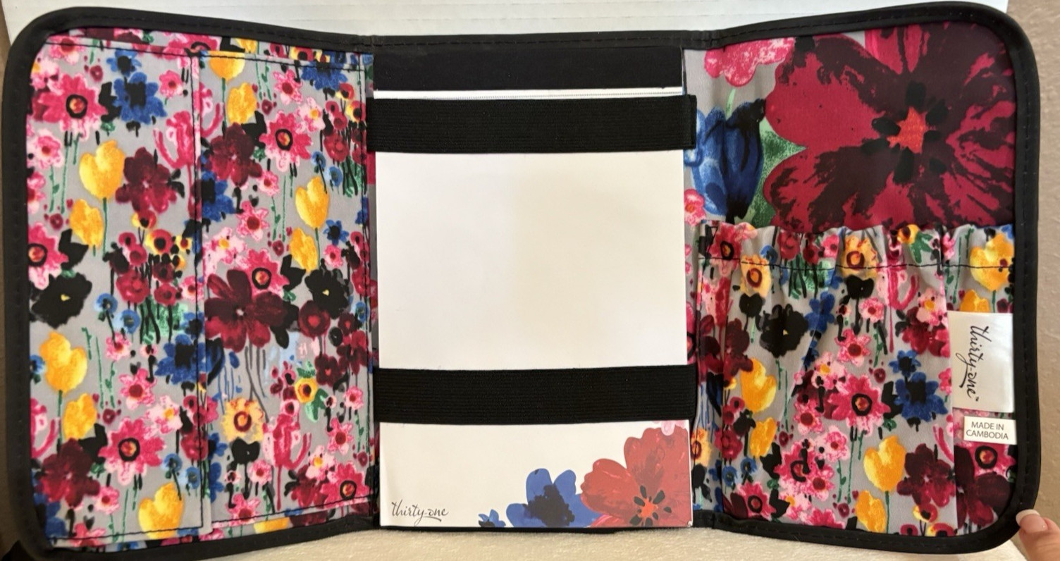 Thirty-One BOLD BLOOM Fold and Go Trifold Organizer With Pockets and Notepad