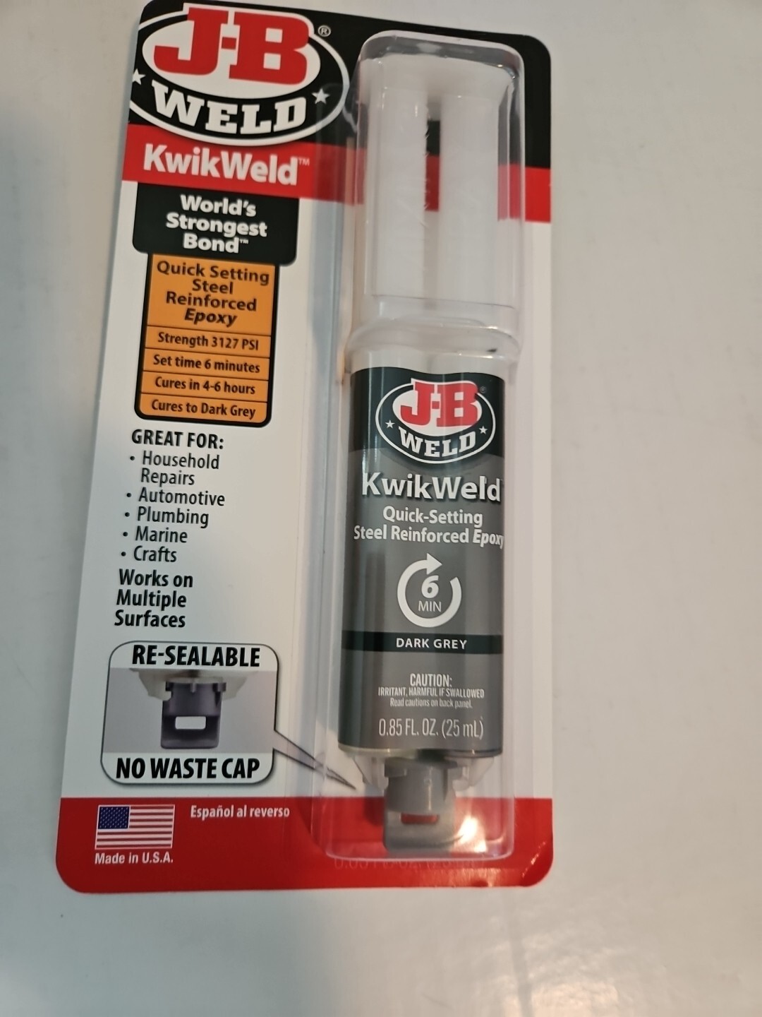 J-B Weld 50176 KwikWeld Steel Reinforced Epoxy Syringe Dark Grey 25 ml/.85oz New