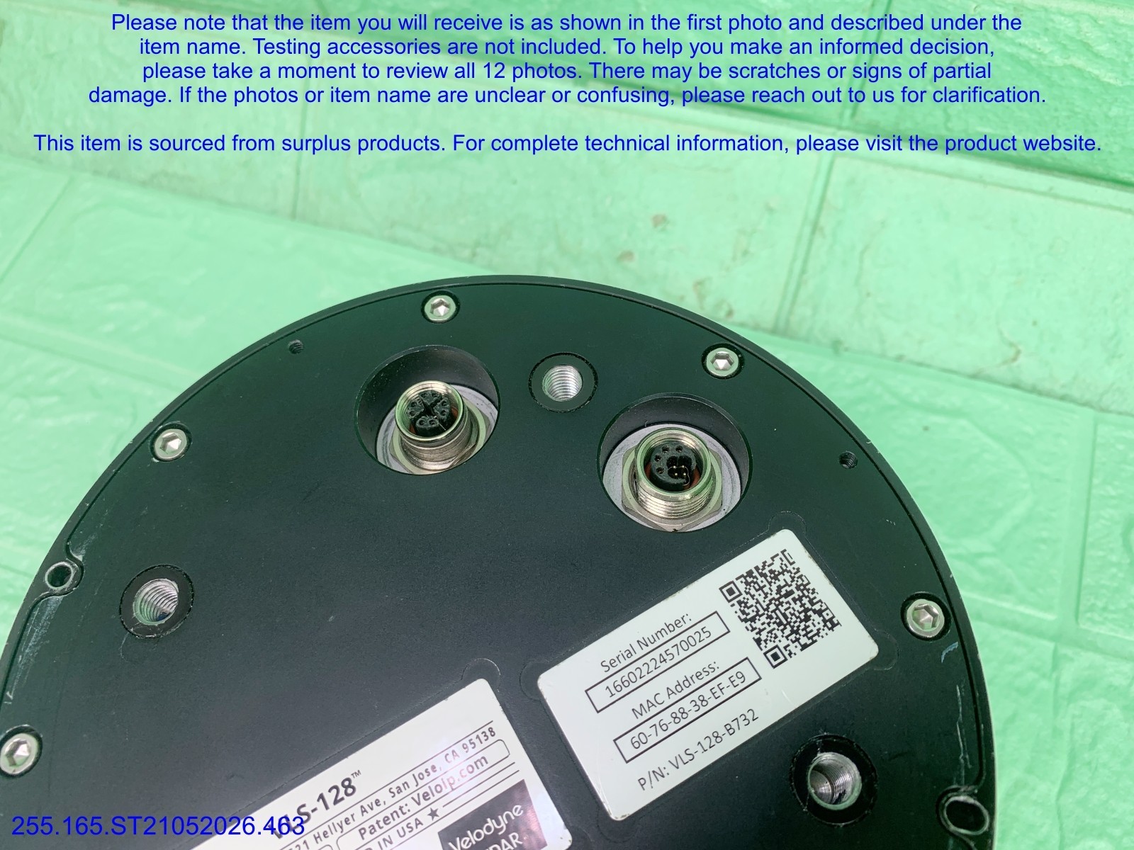 Velodyne VLS-128 LiDAR Sensor MISSING cables as in photos, sn:0025, DHL