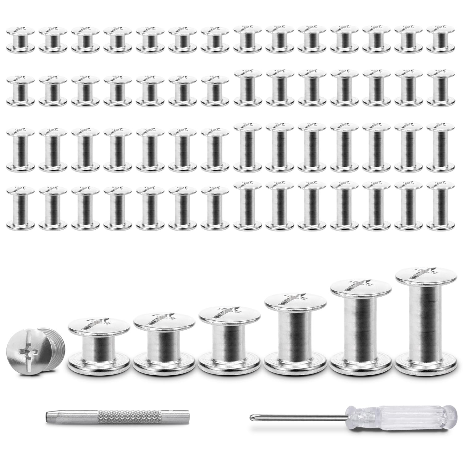 120Sets Chicago Screws, 6 Sizes Leather Rivets Assorted Kit, Chicago Screws Rive