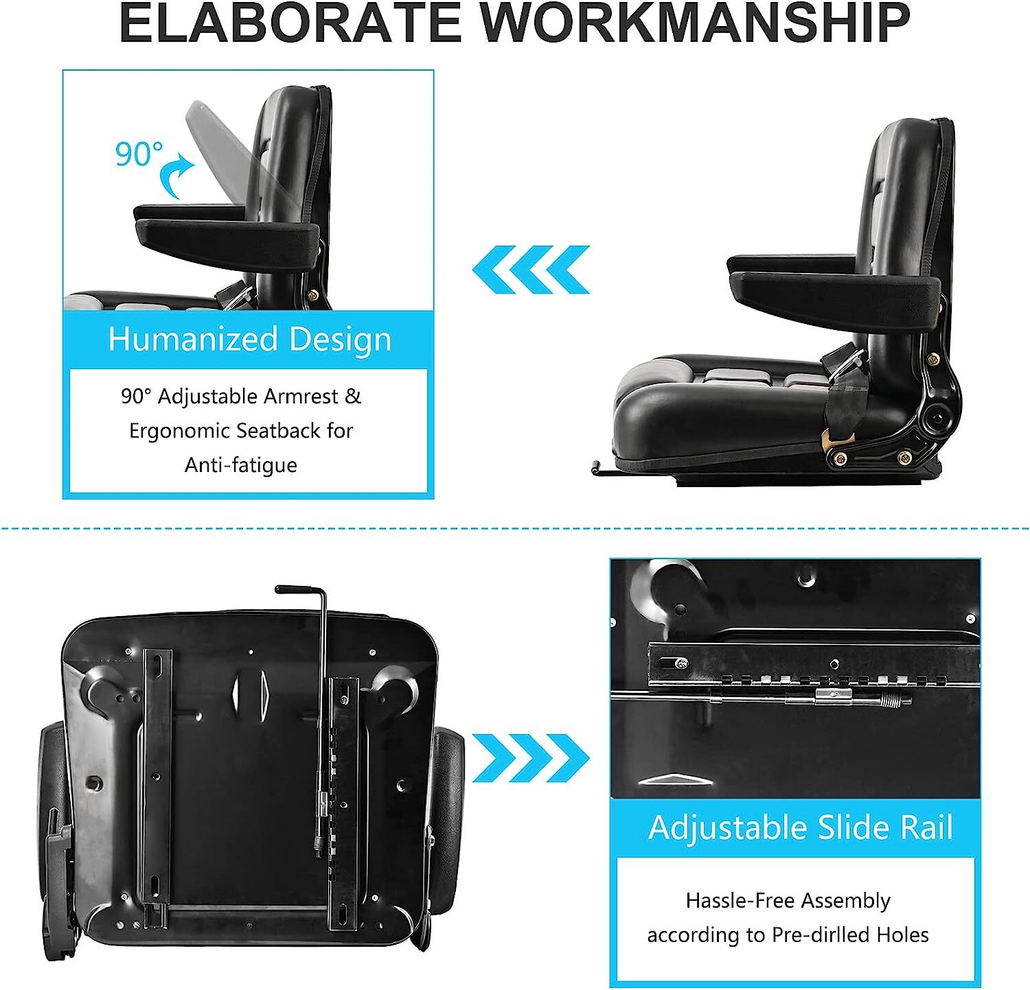 Forklift Tractor Seat Replacement Universal Backrest Slide Suspension Adjustable