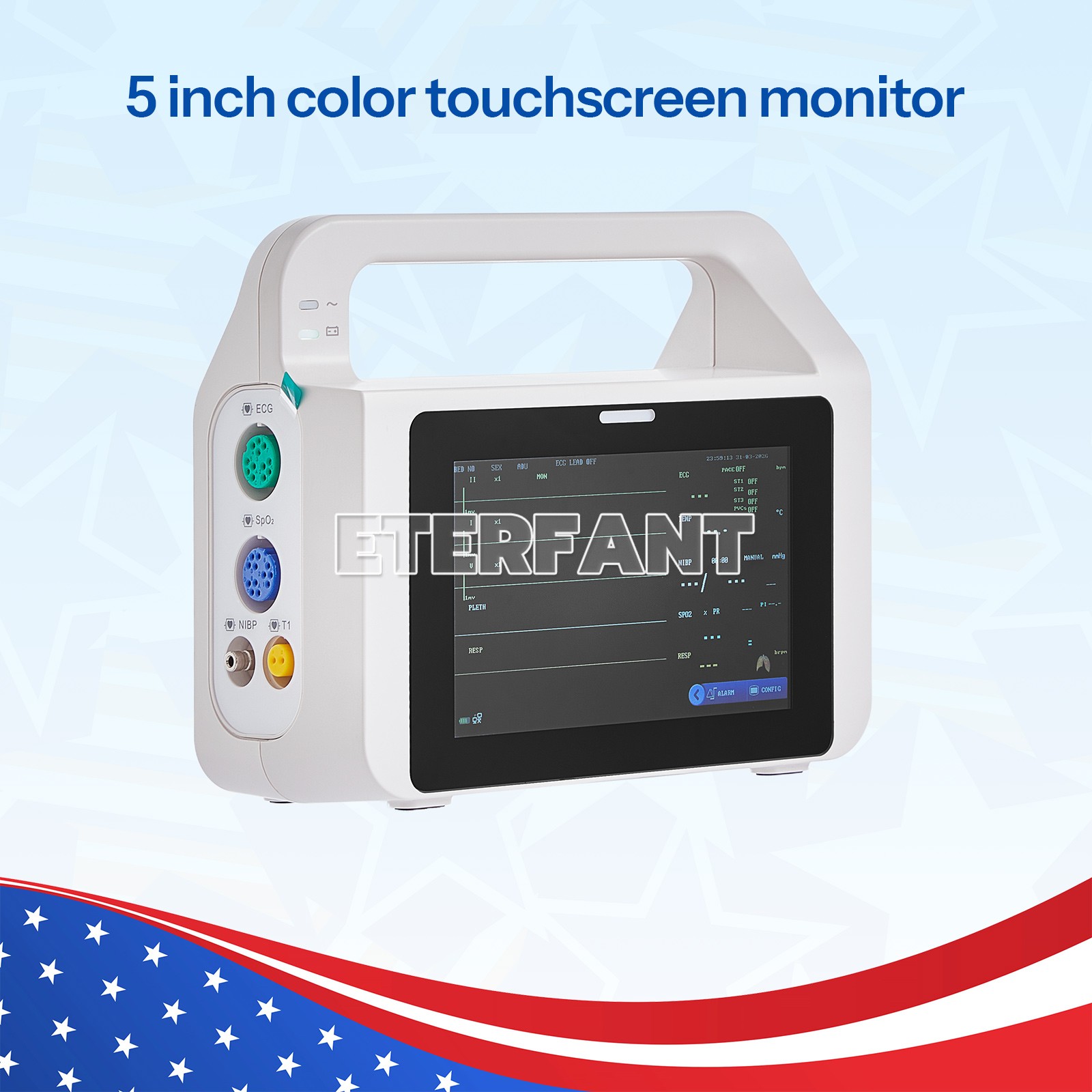 5 inch Touch Screen Multi-parameter Patient Monitor ECG RESP TEMP NIBP SPO2 PR