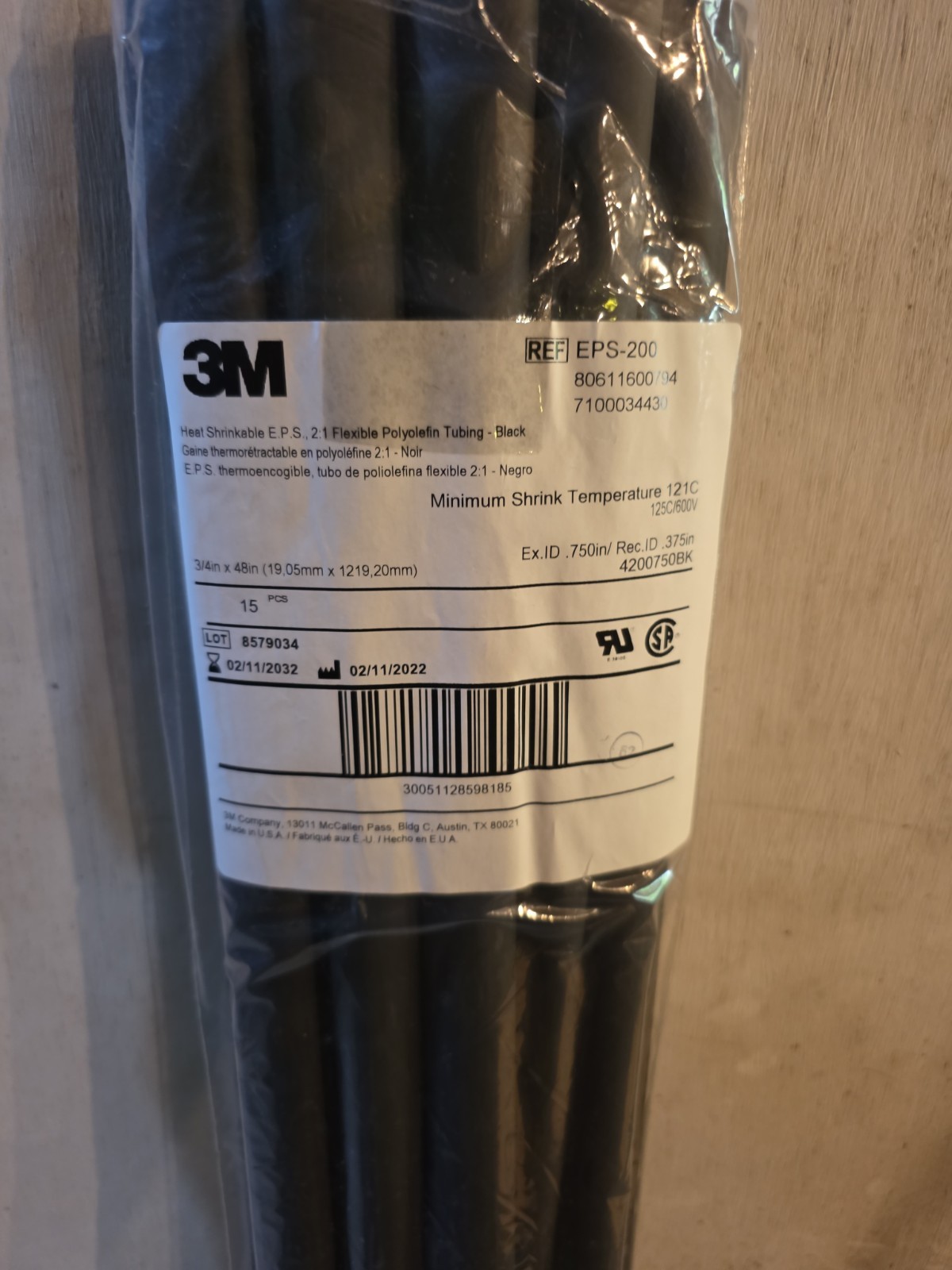 3M Eps300-1/2-48″-Black-15 Pcs Adhesive Lined Heat Shrink Tube, Thin Wall, 3:1