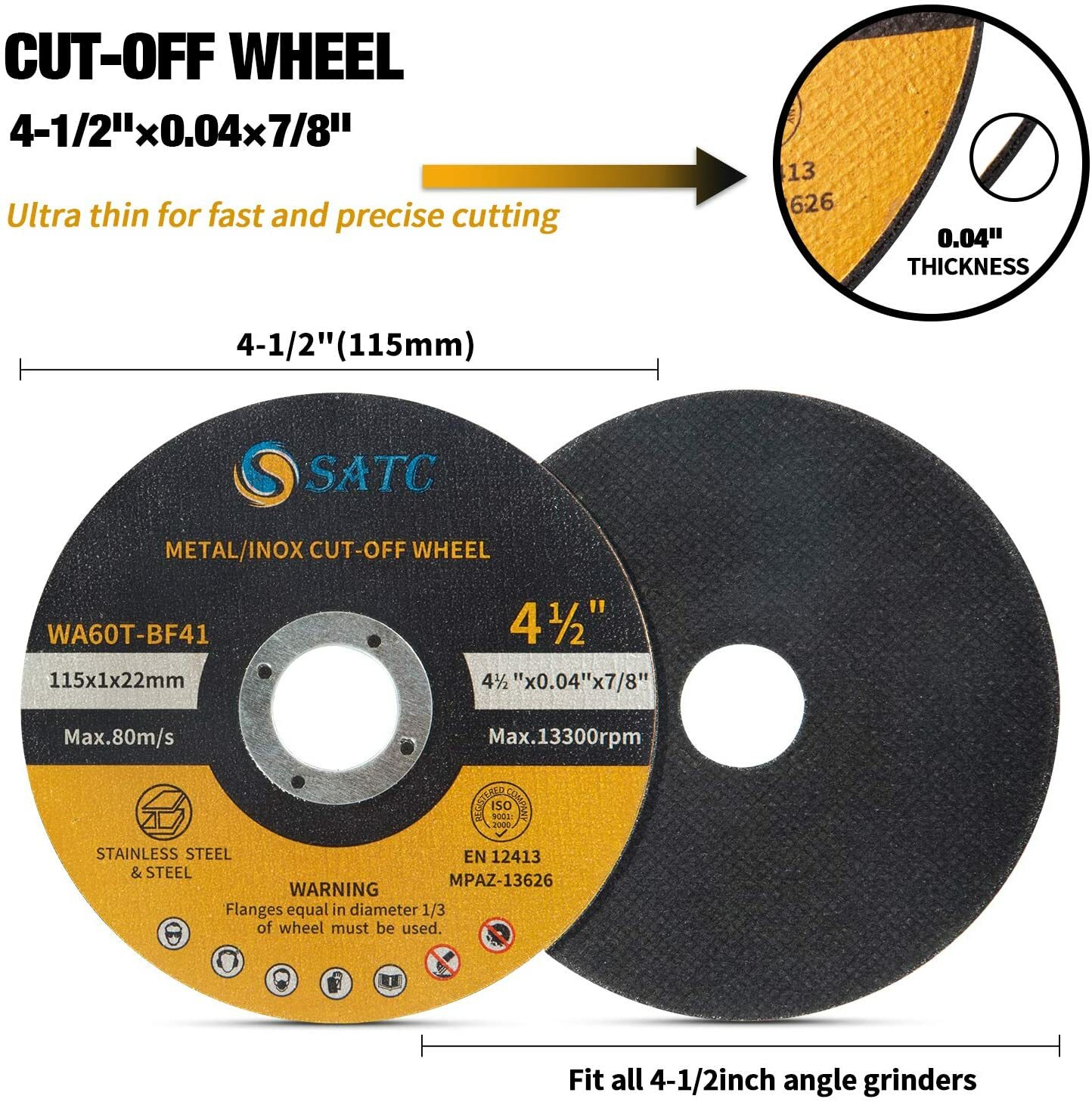 50 Pack Cut Off Wheels 4-1/2″ Metal & Stainless Steel Angle Grinder Cutting Disc