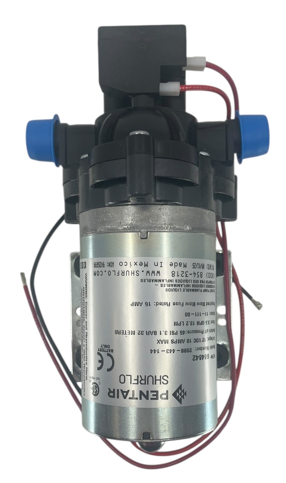 2088-443-144 Shurflo Diaphragm Pump 3.5 GPM, 45-PSI, 12VDC, 1/2″ MSPT-Male